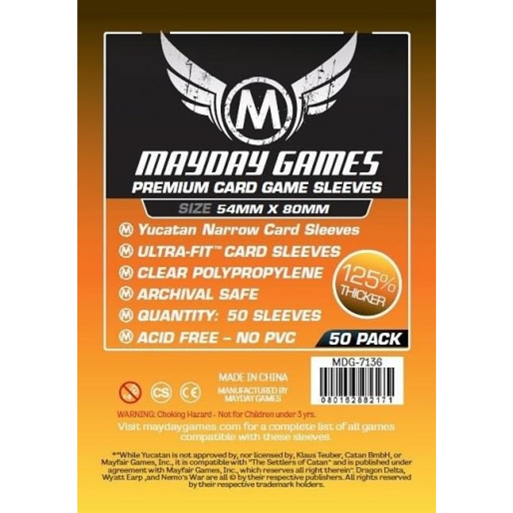 Mayday Games Premium Yucatan Narrow Card Sleeves (50) 54 X 80 MM
