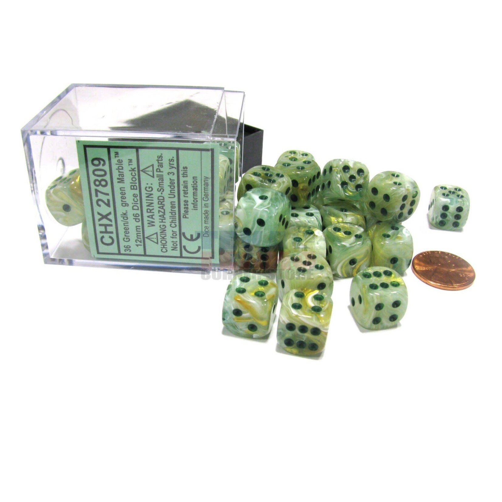 Chessex Marble Green/dark green 12mm d6 Dice Block (36 dice)