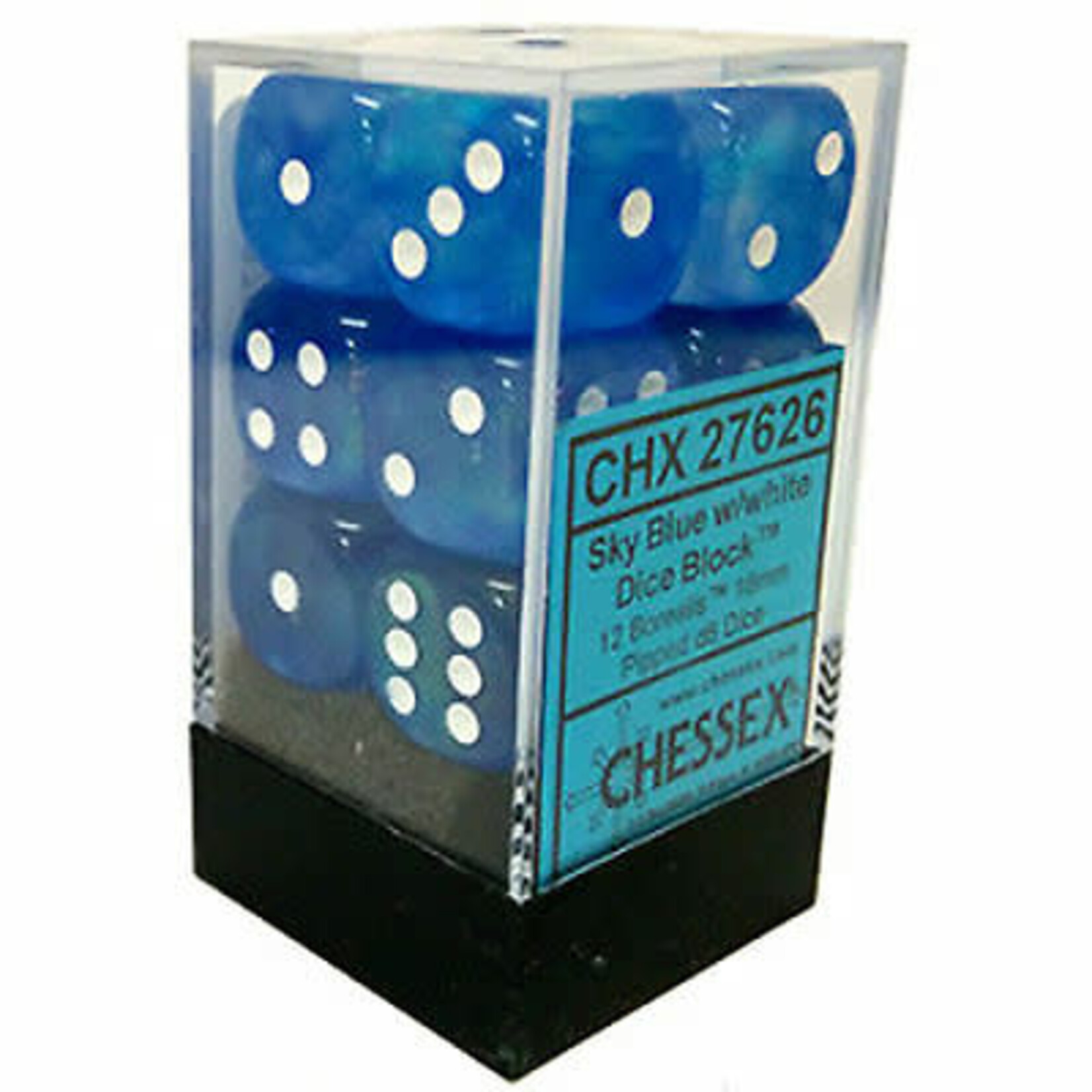 Chessex Borealis Sky Blue/white Luminary 16mm d6 Dice Block (12 dice)