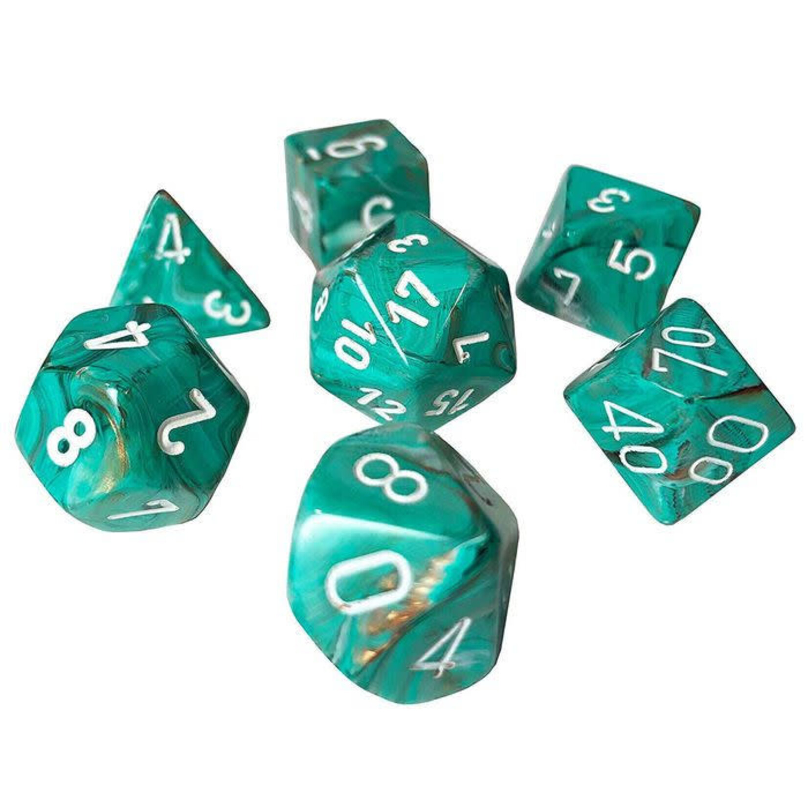 Chessex Marble Oxi-Copper/white Polyhedral 7-Dice Set