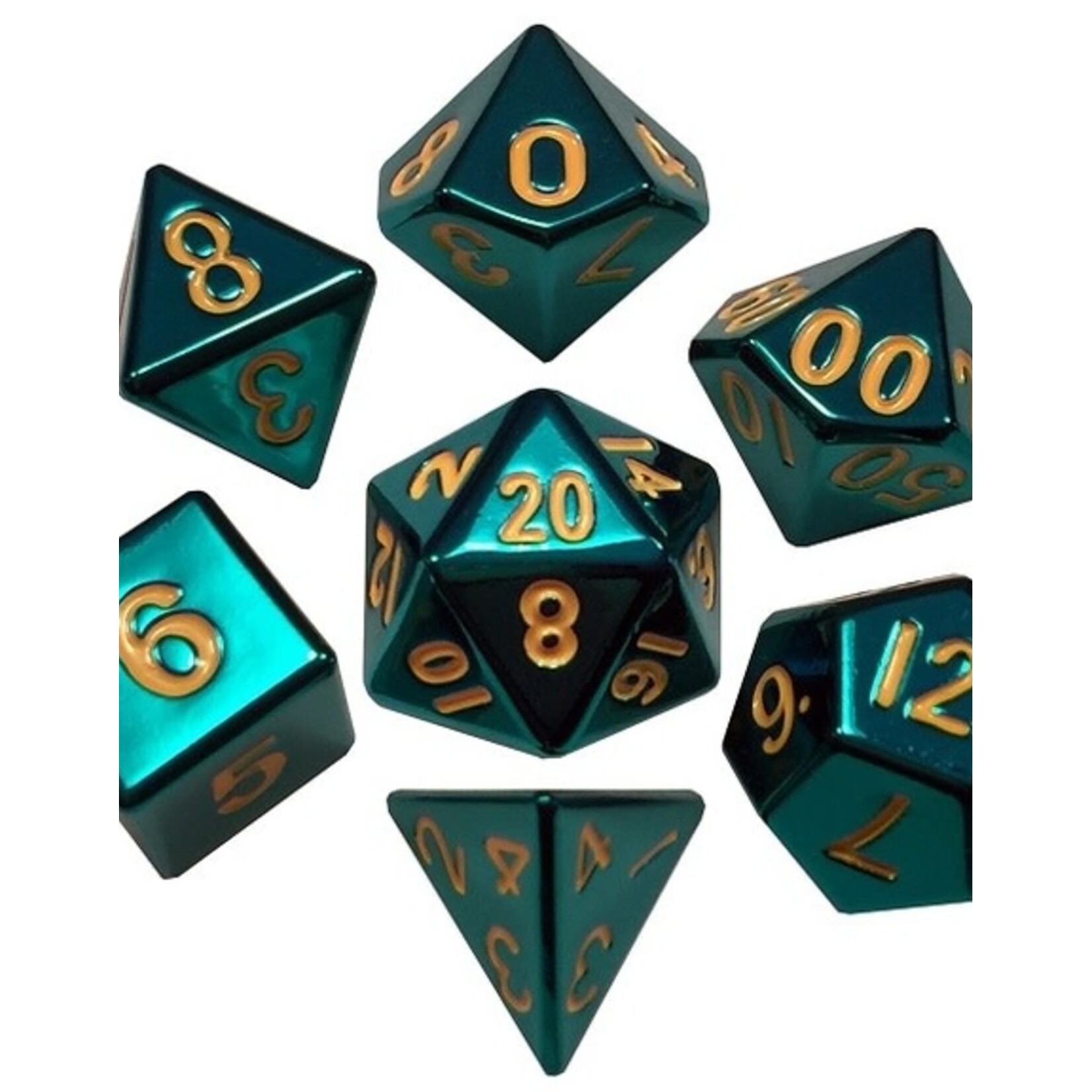 Metallic Dice Games 16mm Turquoise Painted Metal Polyhedral Dice Set