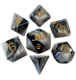 Metallic Dice Games Mini Polyhedral Dice Set: Marble with Gold Numbers