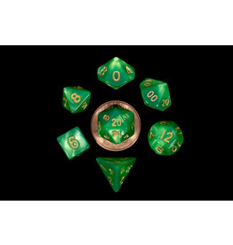 Metallic Dice Games Mini Polyhedral Dice Set: Green/Light Green with Gold Numbers