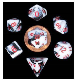 Metallic Dice Games Mini Polyhedral Dice Set: Marble with Red numbers