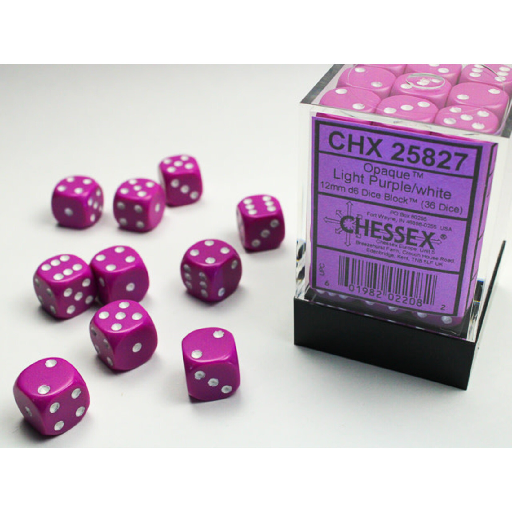 Chessex Opaque Light Purple/white 12mm d6 Dice Block (36 dice)