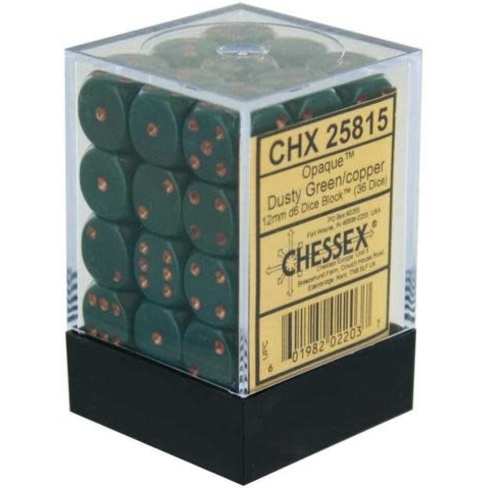 Chessex Opaque 12mm d6 Dusty Green/copper Dice Block™ (36 dice)