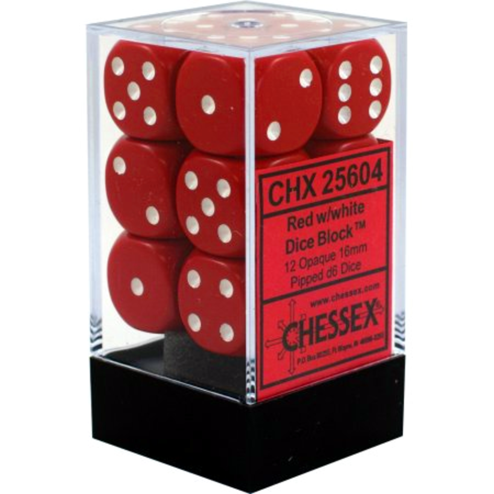Chessex Opaque Red/white 16mm d6 Dice Block (12 dice)