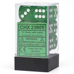 Chessex Translucent Green/white 16mm d6 Dice Block (12 dice)