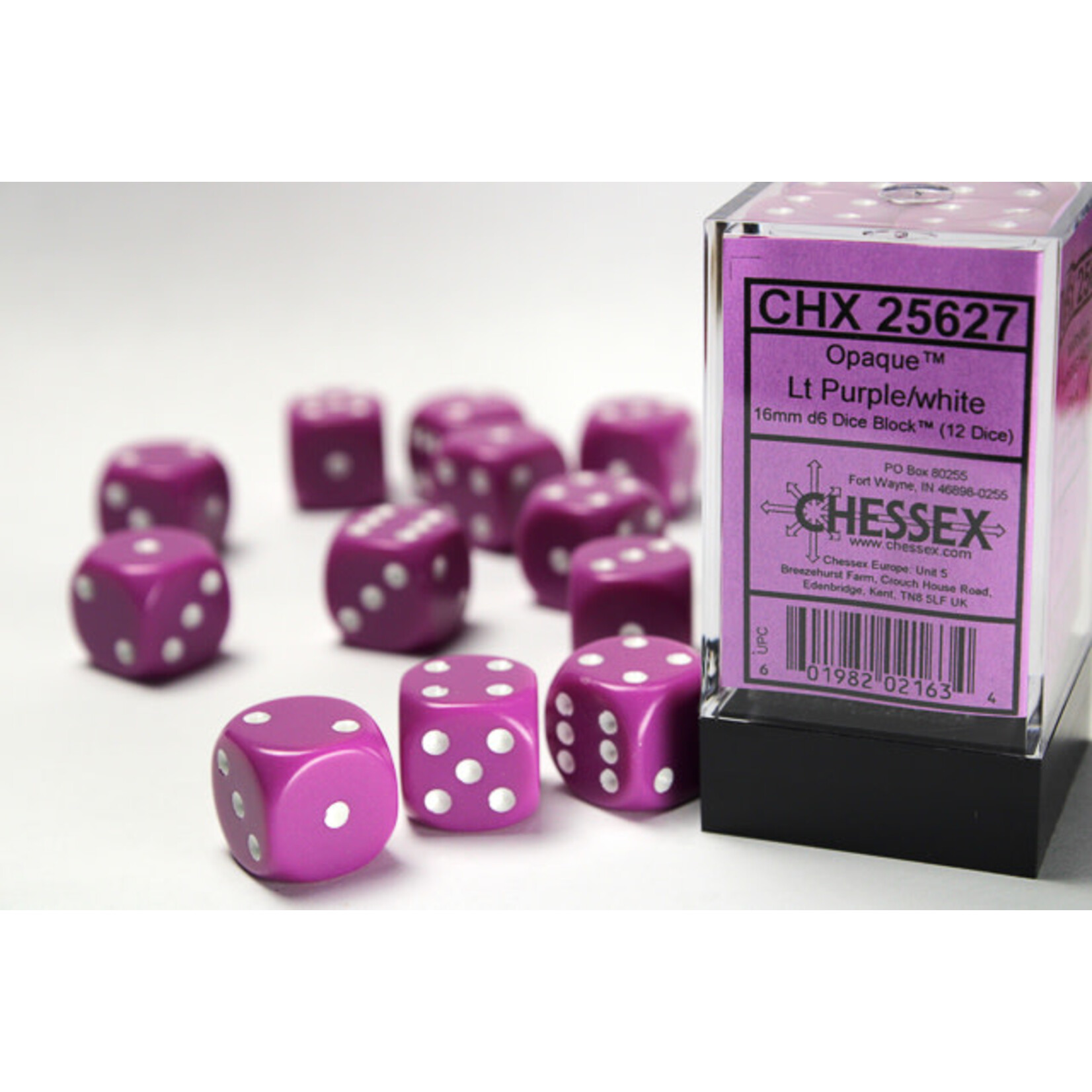 Chessex Opaque 16mm d6 Light Purple/white Dice Block™ (12 dice)