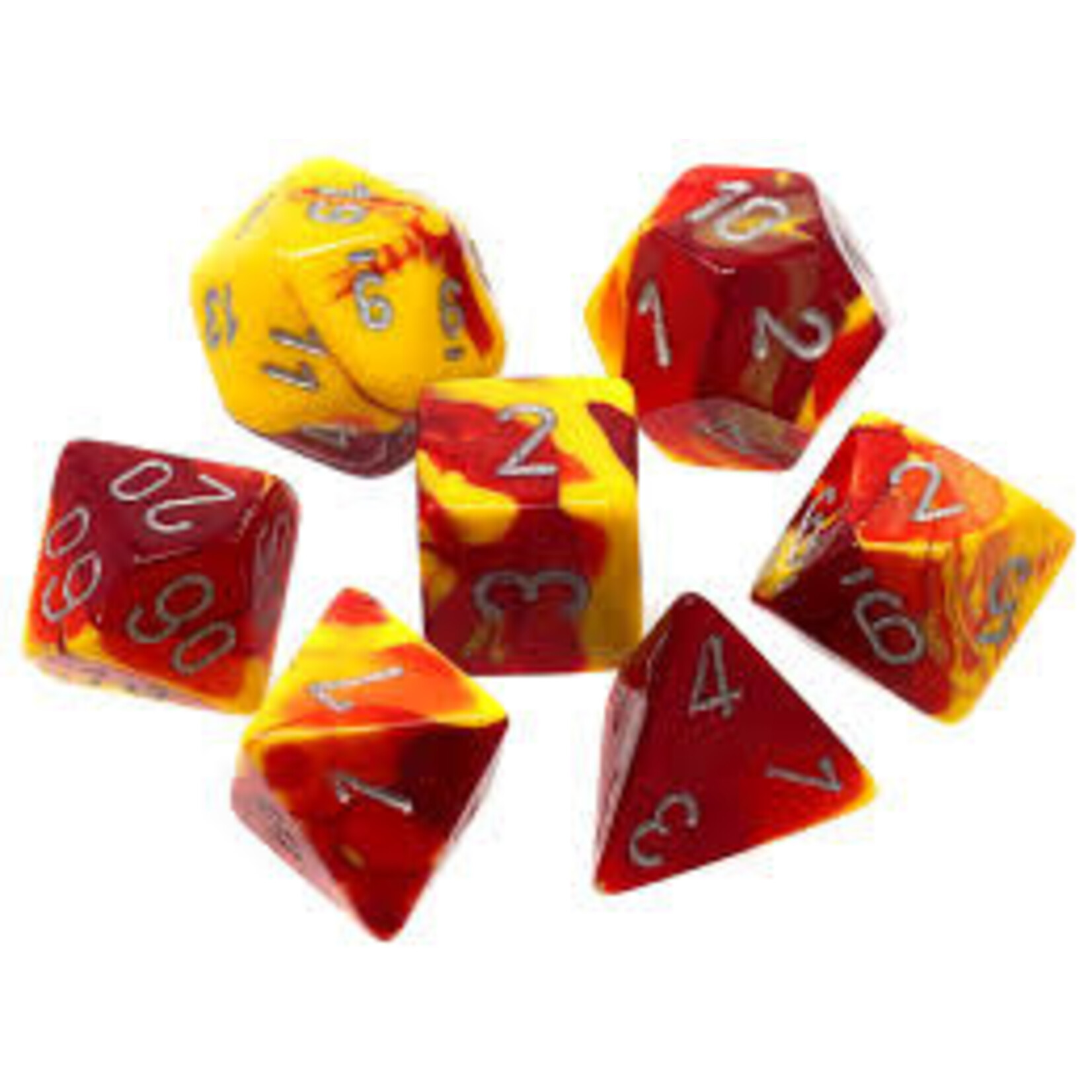 Chessex Gemini Red-Yellow/silver Polyhedral 7-Dice Set