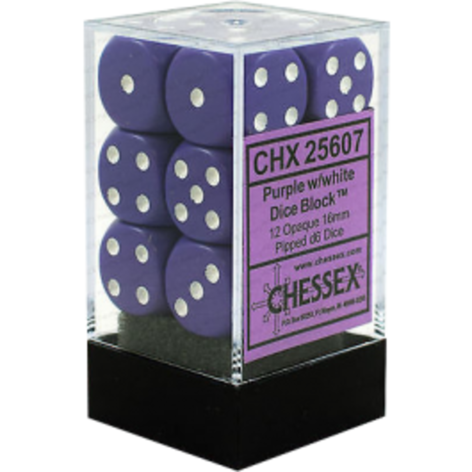 Chessex Opaque Purple/white 16mm d6 Dice Block (12 dice)