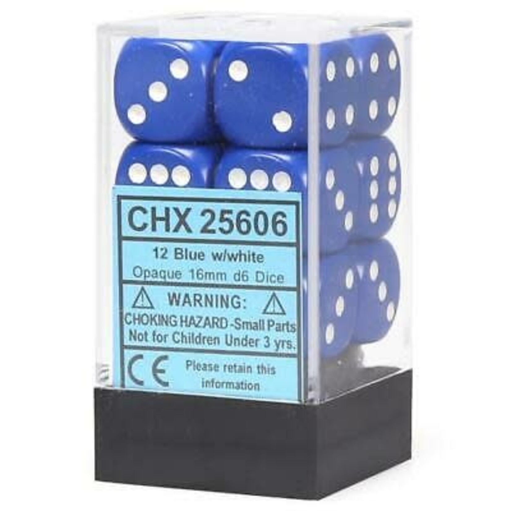 Chessex Opaque Blue/white 16mm d6 Dice Block (12 dice)
