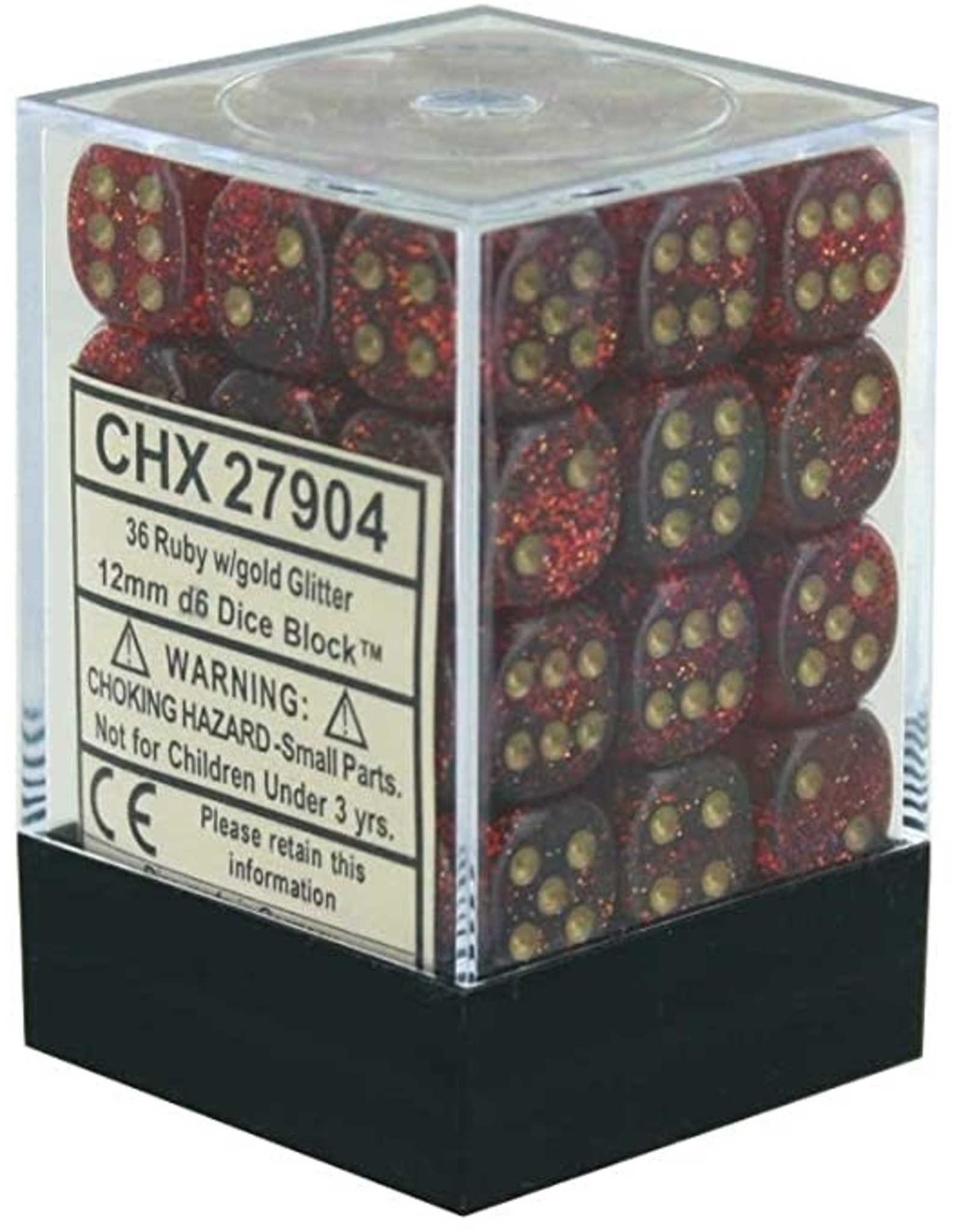 Chessex Glitter Ruby w/Gold 12mm D6 (36)