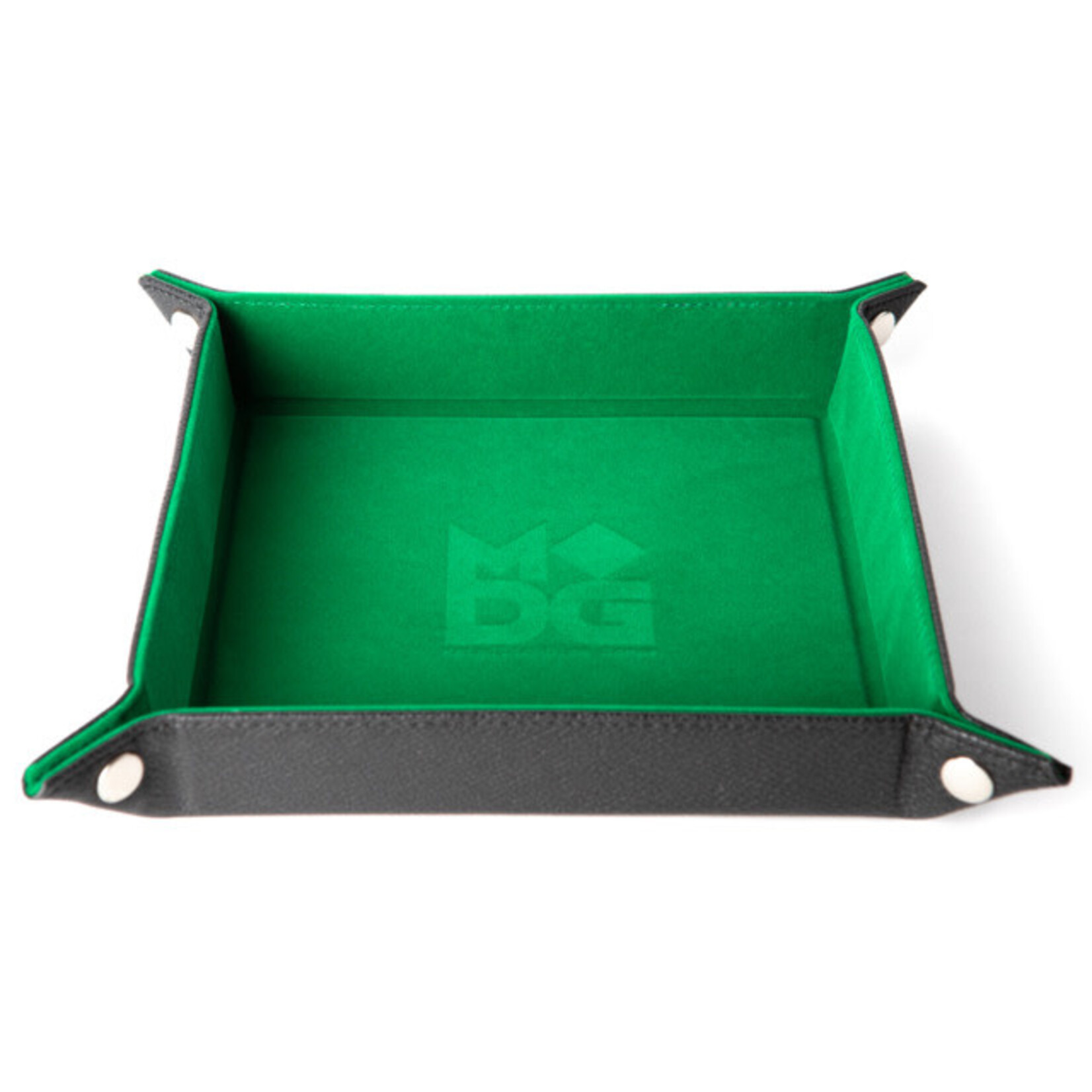 Metallic Dice Games Velvet Folding Dice Tray with Leather Backing: 10in x 10in Green