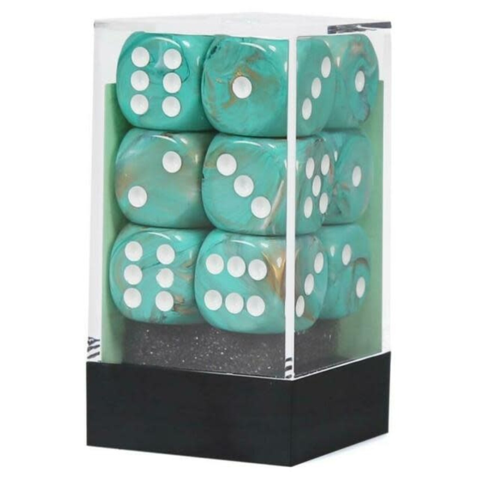 Chessex Marble Oxi-Copper/white 16mm d6 Dice Block (12 dice)
