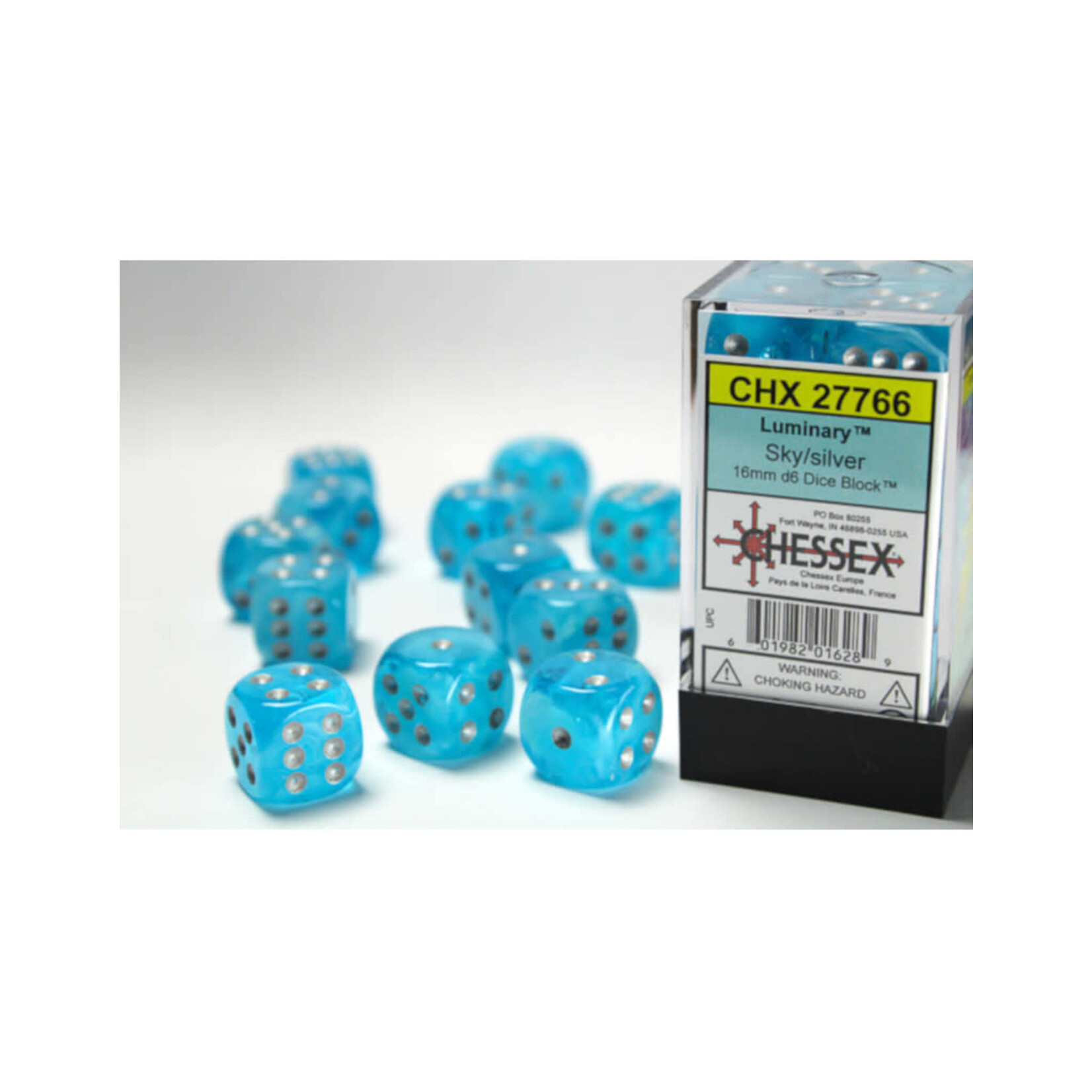 Chessex Luminary Sky/silver 16mm d6 Dice Block (12 dice)