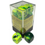 Chessex Gemini Green-Yellow/silver 16mm d6 Dice Block (12 dice)