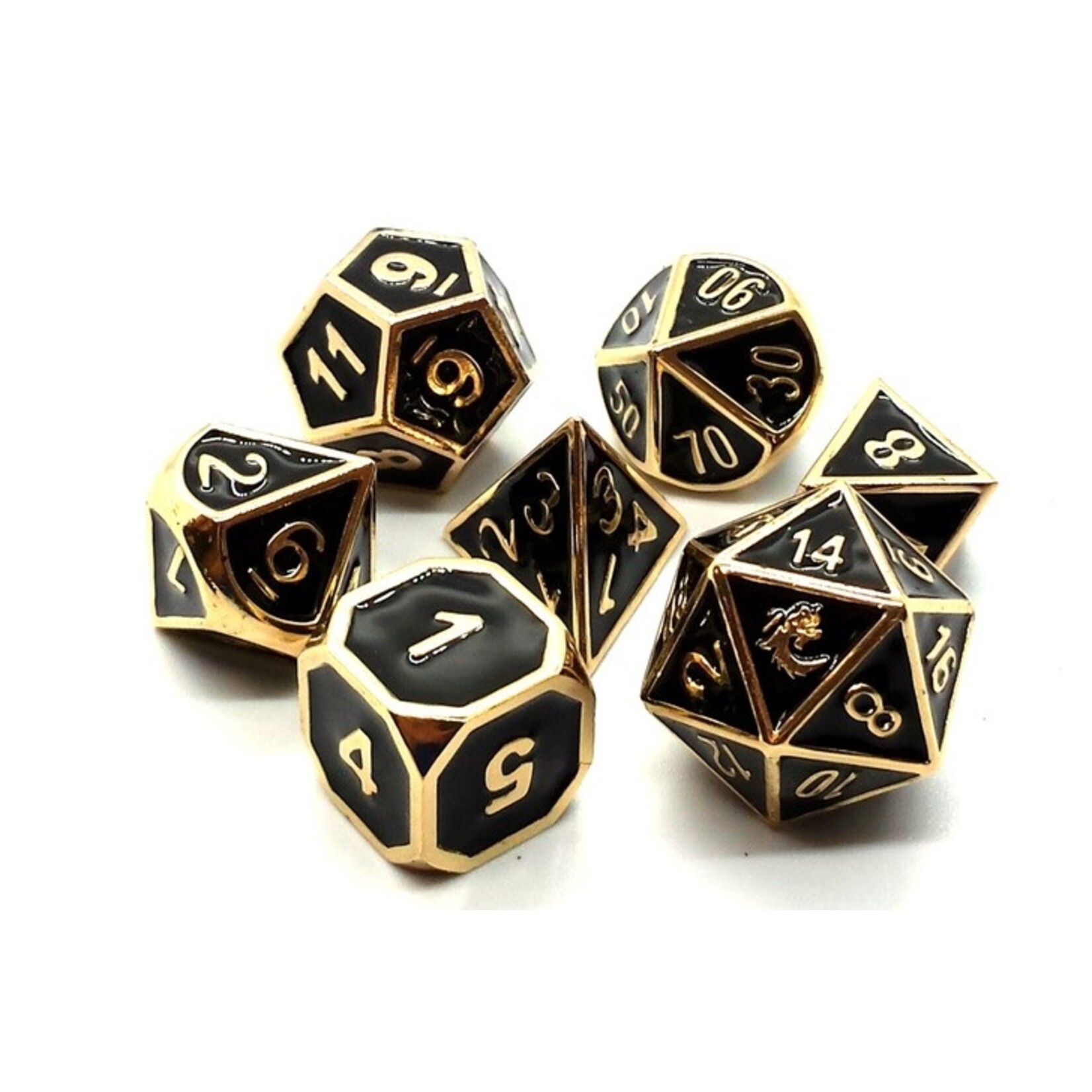 Old School Dice Old School 7 Piece DnD RPG Metal Dice Set: Elven Forged - Black w/ Gold