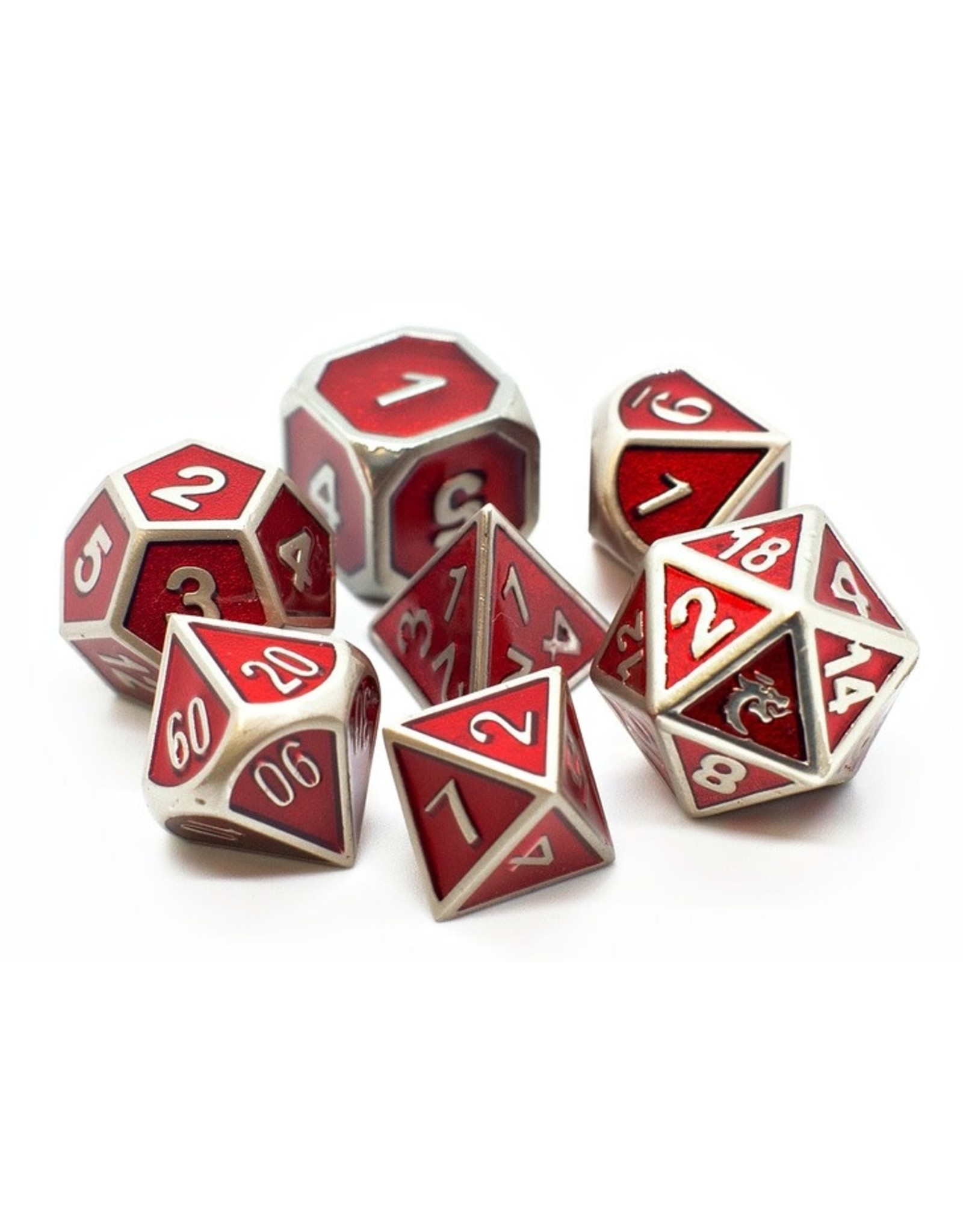 Old School Dice 7 Piece DnD RPG Metal Dice Set: Elven Forged - Metallic Red