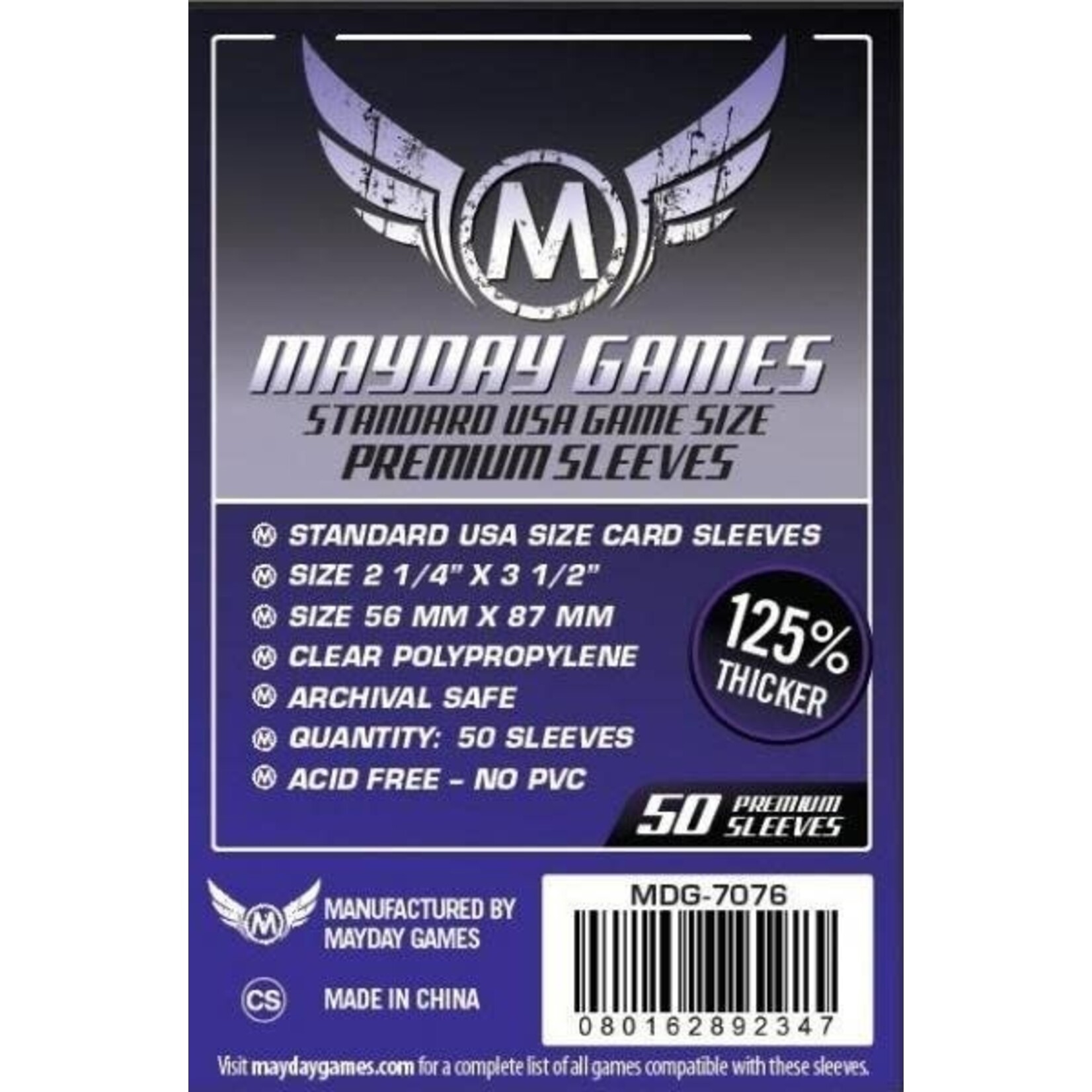 Mayday Games Sleeves: Premium USA Sleeves 56mm x 87mm Purple (50)