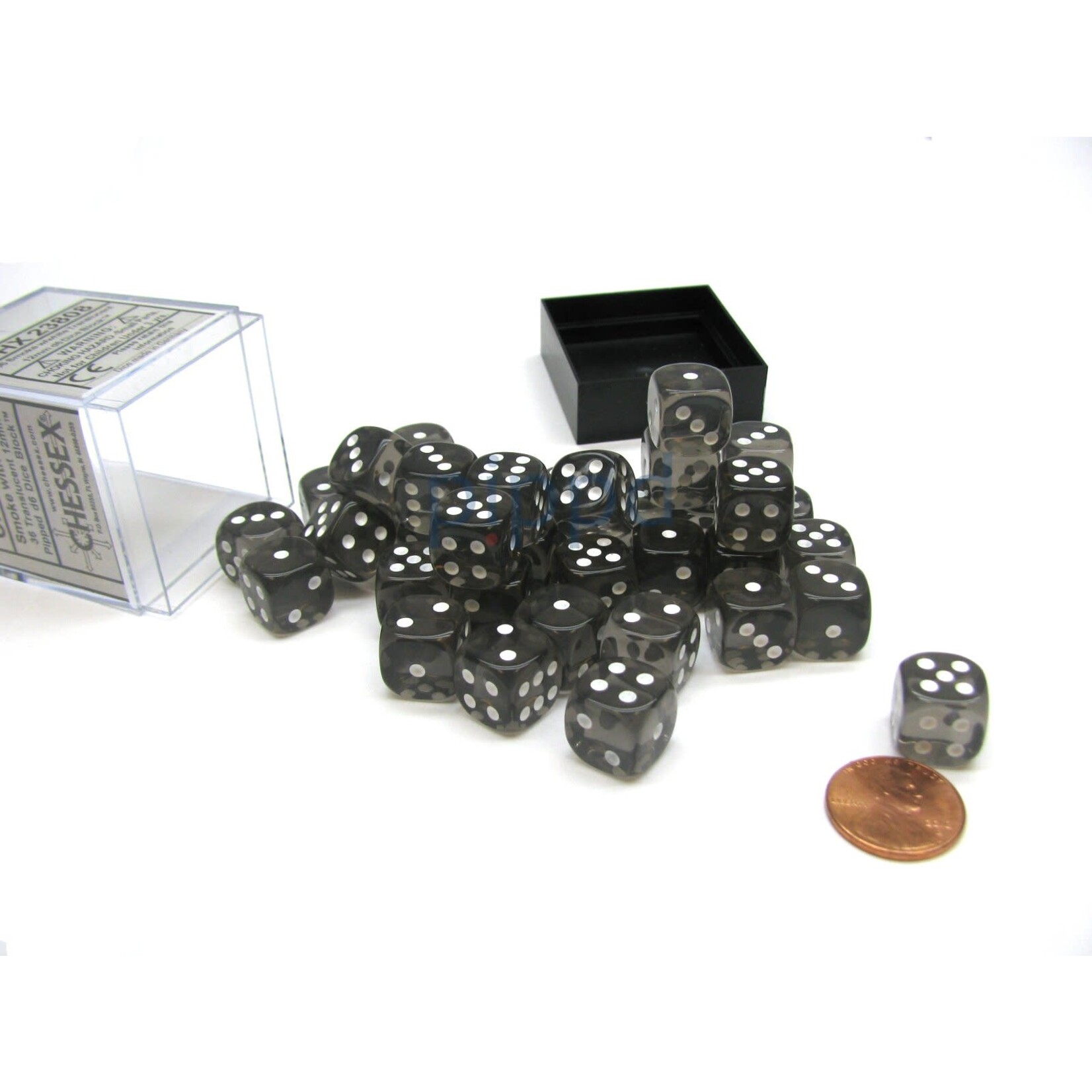 Chessex Translucent Smoke/white 12mm d6 Dice Block (36 dice)
