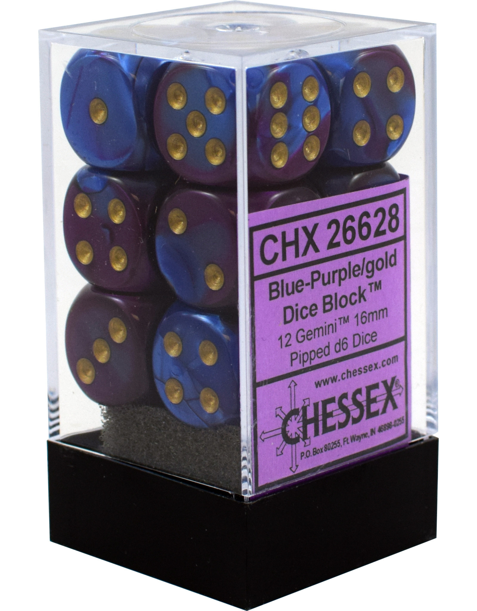 Chessex Gemini Blue-Purple/Gold 16mm d6 (12)