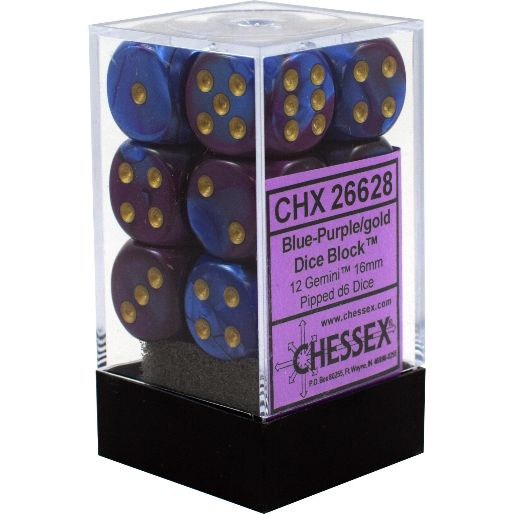 Chessex Gemini Blue-Purple/gold 16mm d6 Dice Block (12 dice)