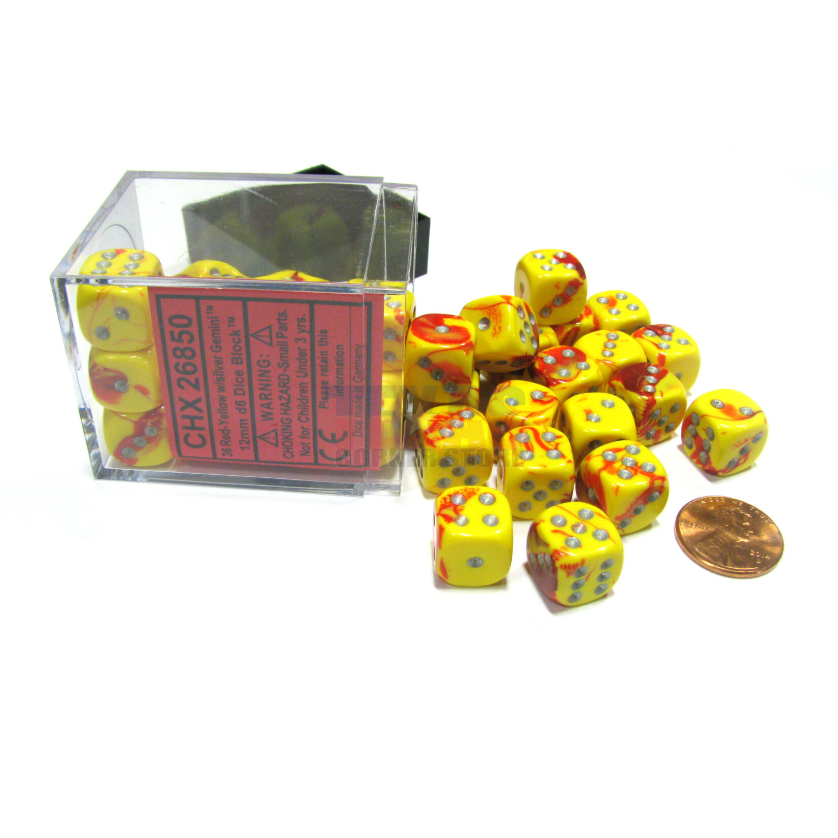 Chessex Gemini Red-Yellow/silver 12mm d6 Dice Block (36 dice)