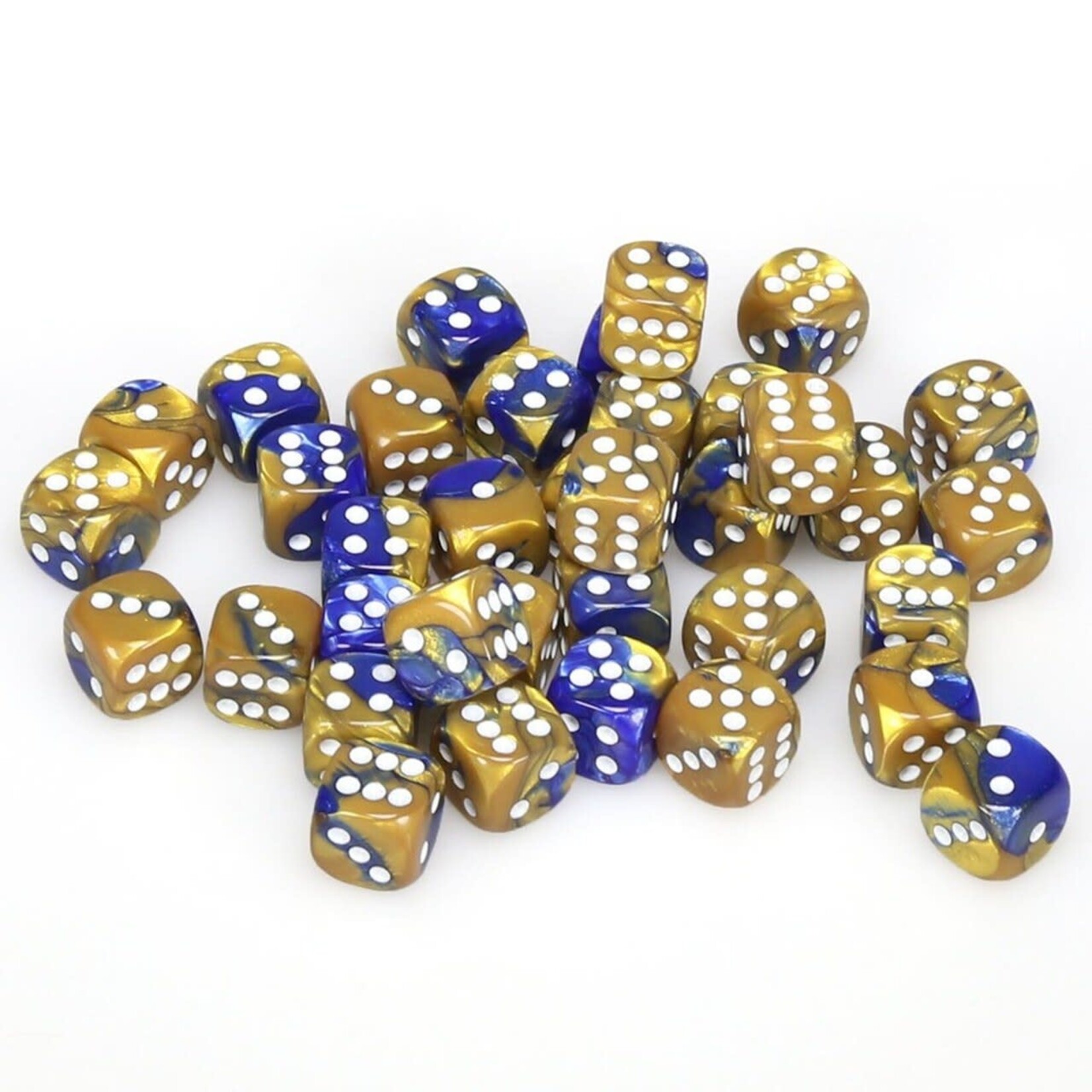 Chessex Gemini Blue-Gold/white 12mm d6 Dice Block (36 dice)