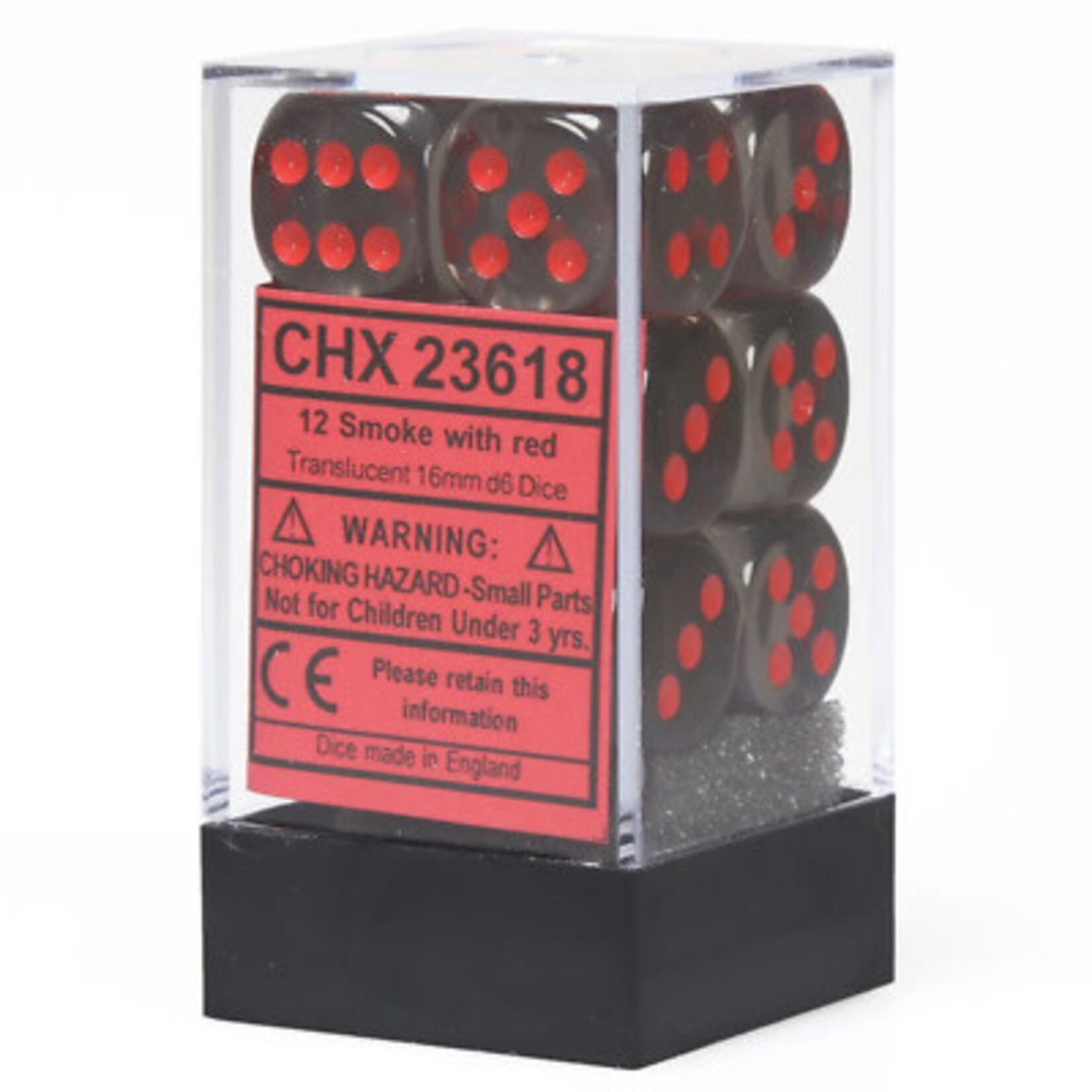 Chessex Translucent Smoke/red 16mm d6 Dice Block (12 dice)