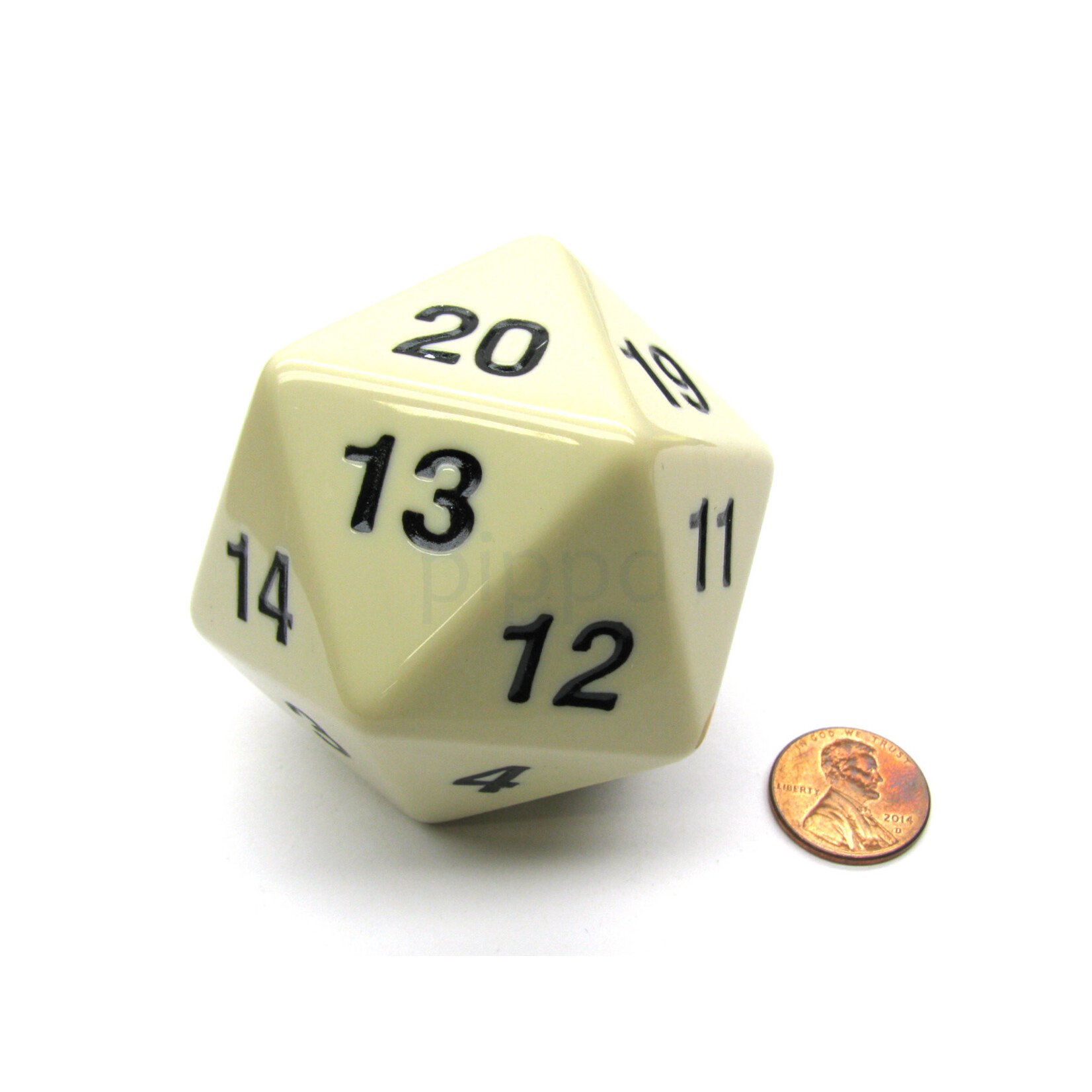 Chessex 55mm Jumbo d20 Opaque Ivory w/ Black Countdown Die