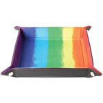 Metallic Dice Games Velvet Folding Dice Tray with Leather Backing: 10` x 10` Watercolor Rainbow