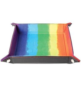 Metallic Dice Games Velvet Folding Dice Tray with Leather Backing: 10` x 10` Watercolor Rainbow