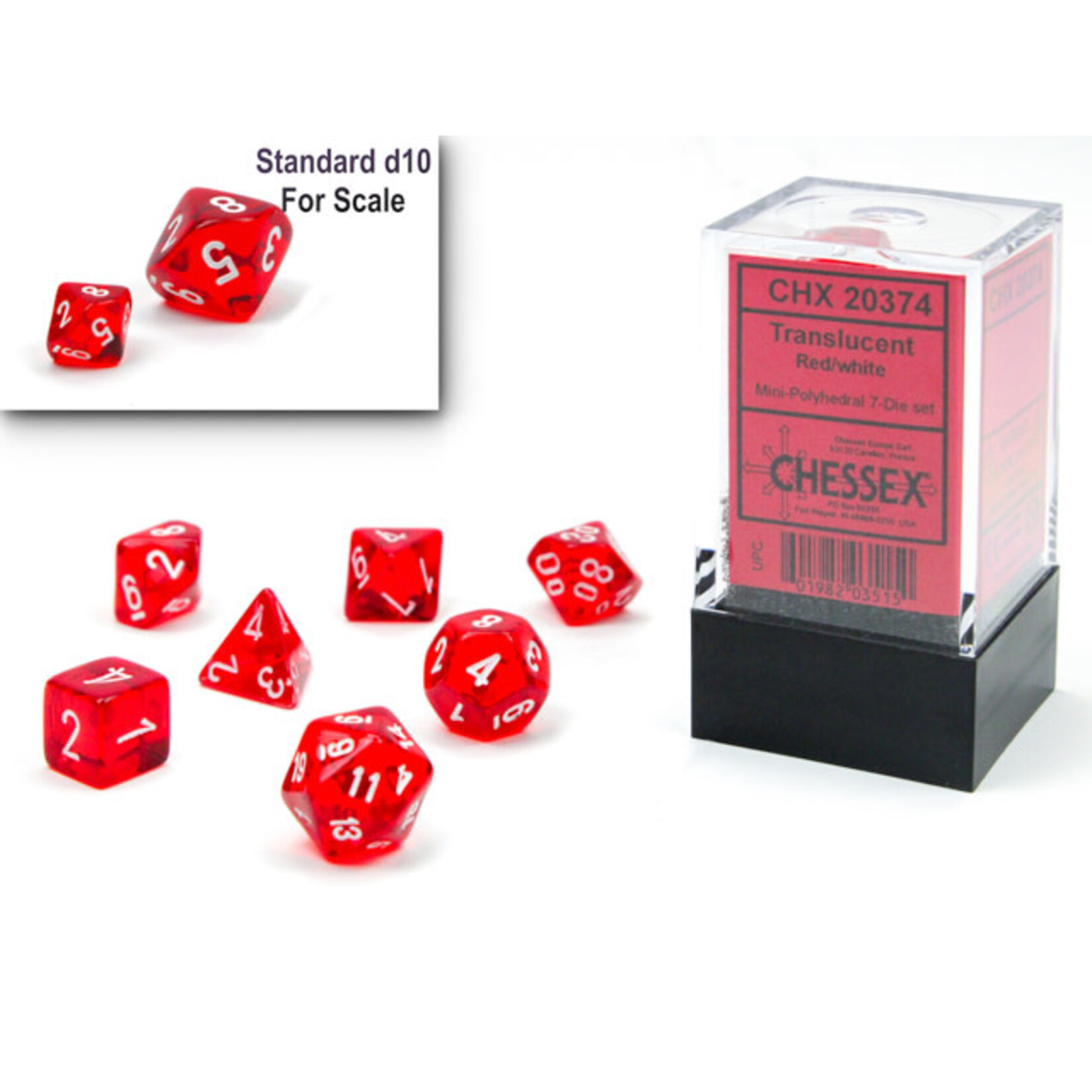 Chessex Translucent Red/white Mini-Polyhedral 7-Die Set