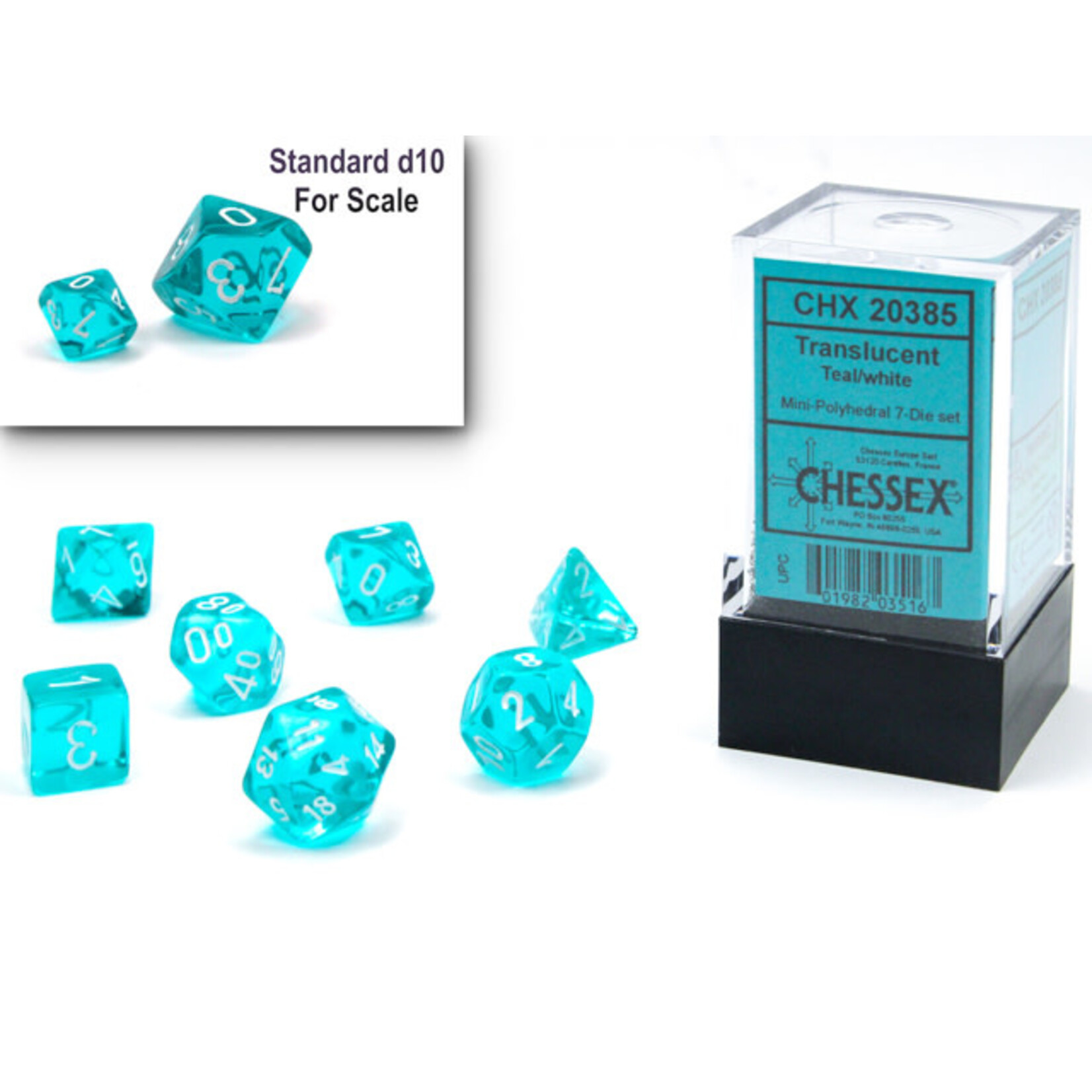 Chessex Translucent Mini-hedral™ Teal/white 7-Die Set