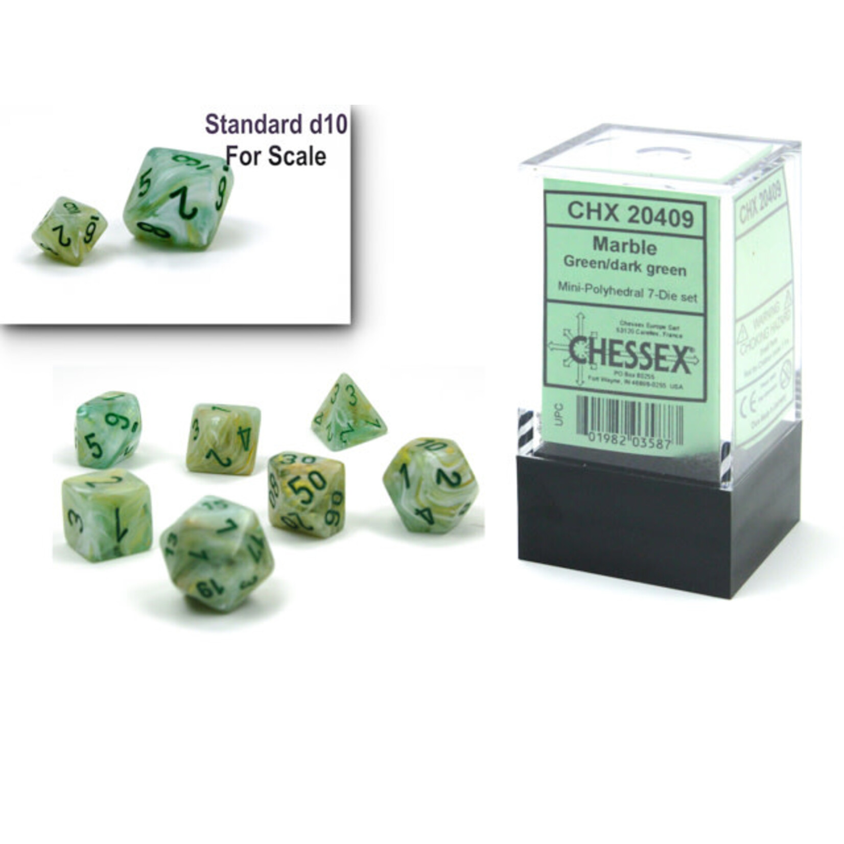 Chessex Marble Green/dark green Mini-Polyhedral 7-Die Set