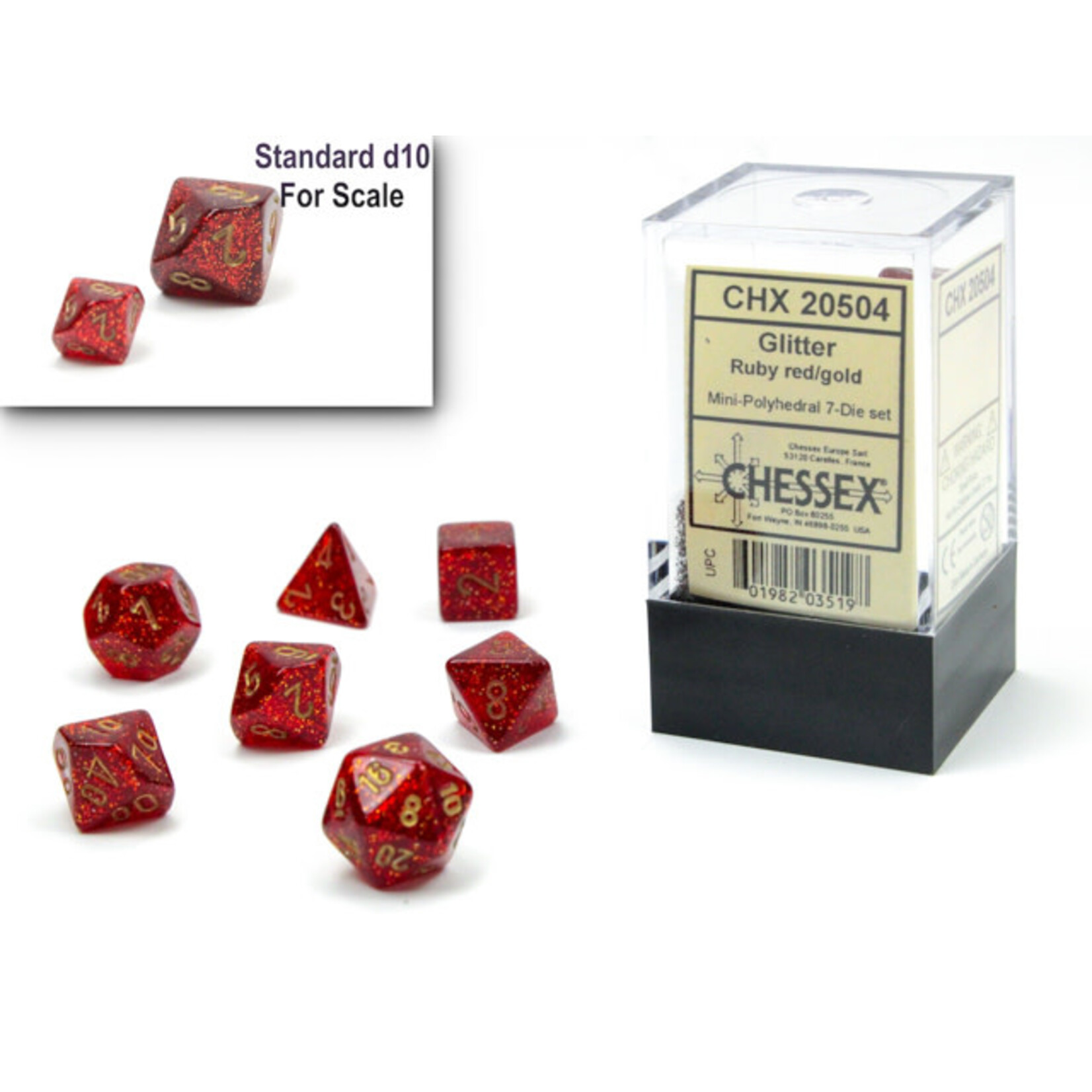 Chessex Glitter Mini-hedral™ Ruby Red/gold 7-Die Set