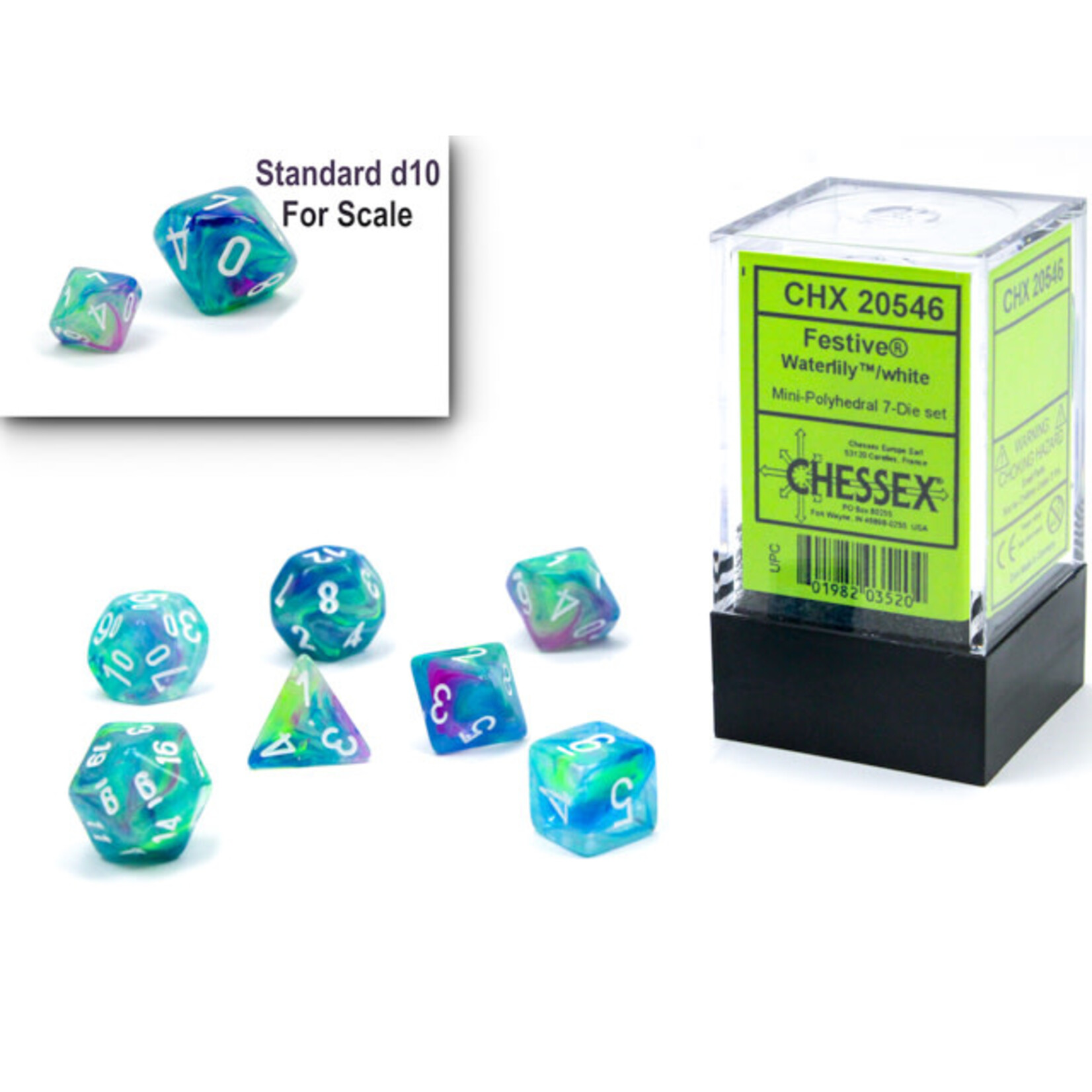 Chessex Festive Mini-hedral Waterlily/white 7-Die set
