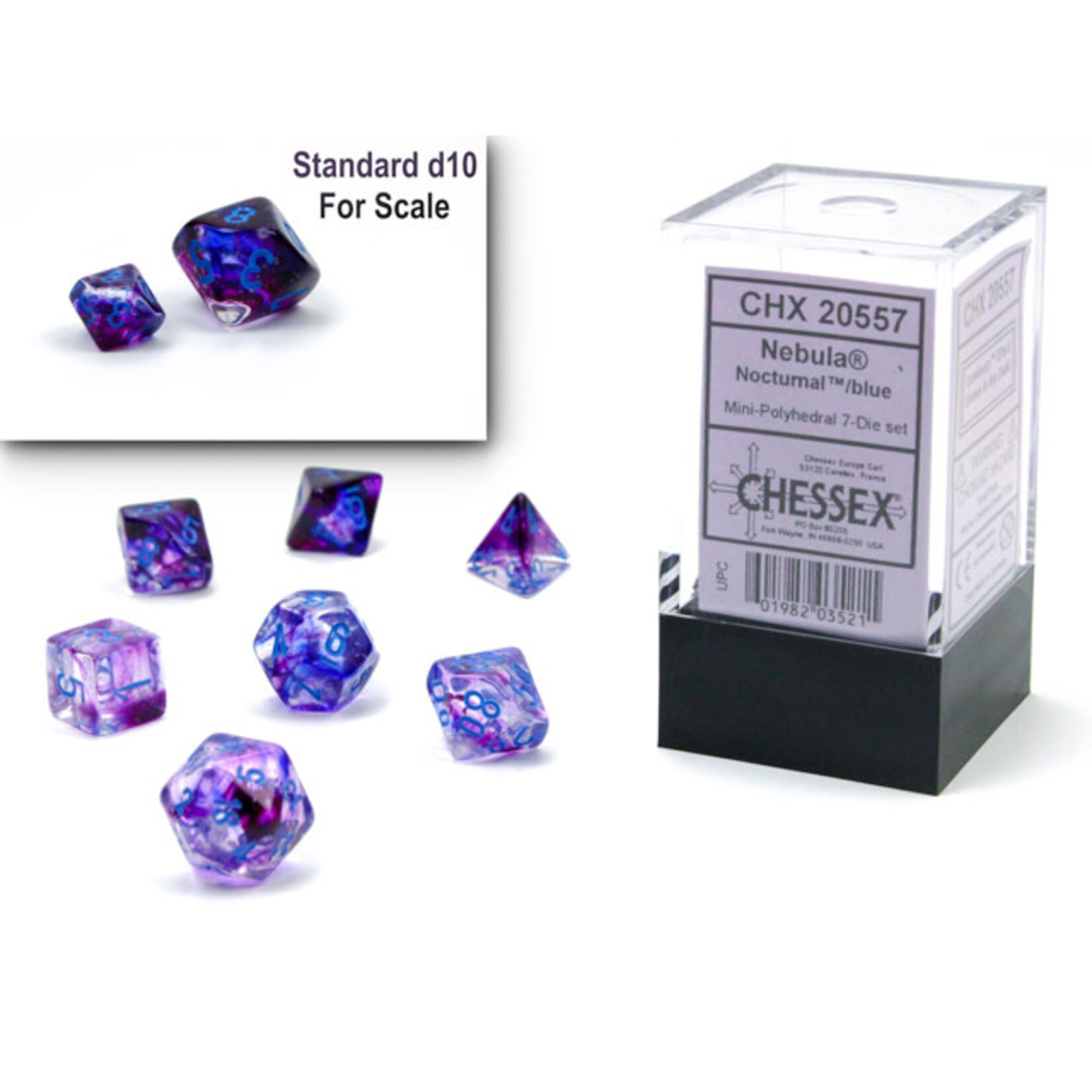 Chessex Nebula Mini-hedral Nocturnal/blue Luminary 7-Die Set