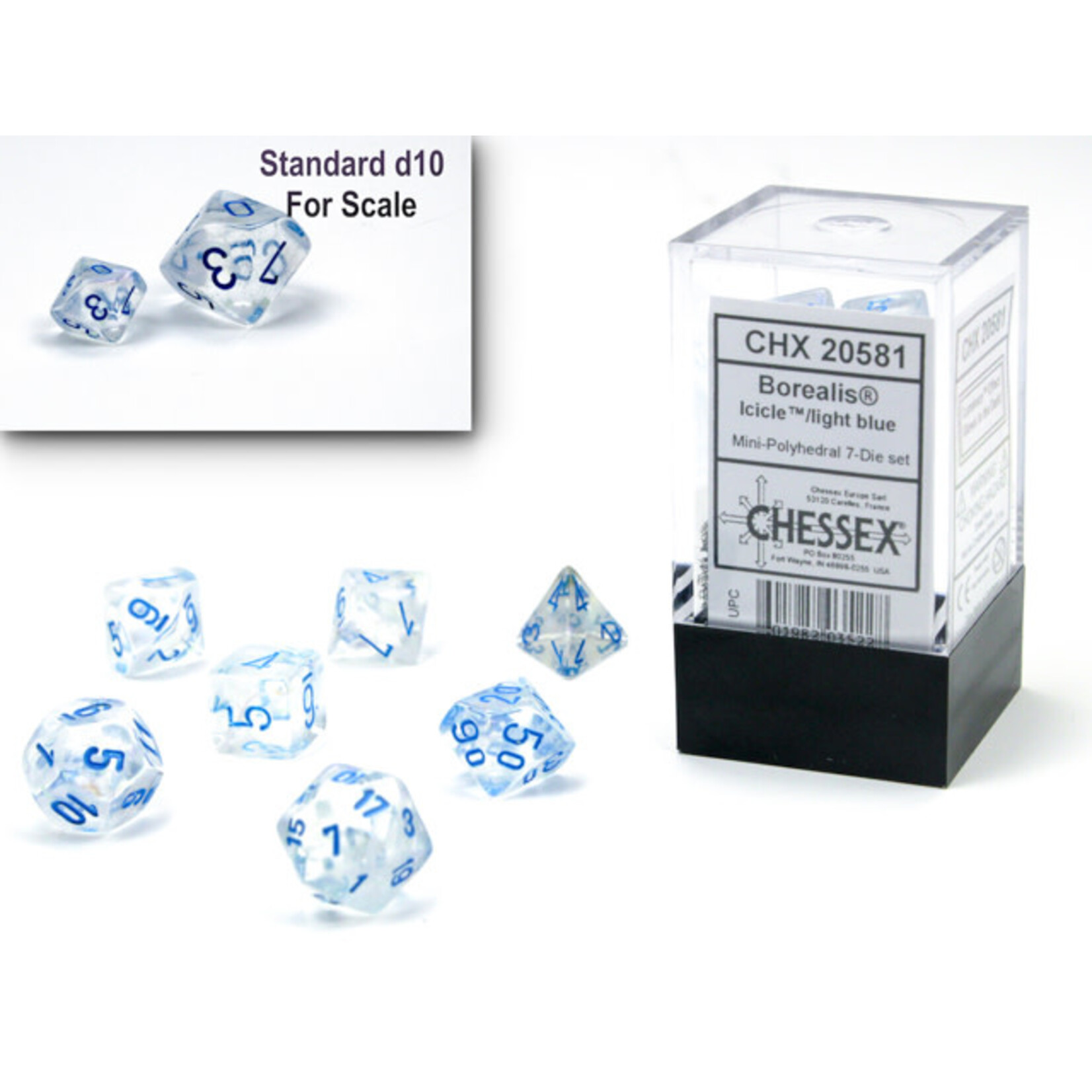 Chessex Borealis Mini-hedral Icicle/light blue Luminary 7-Die