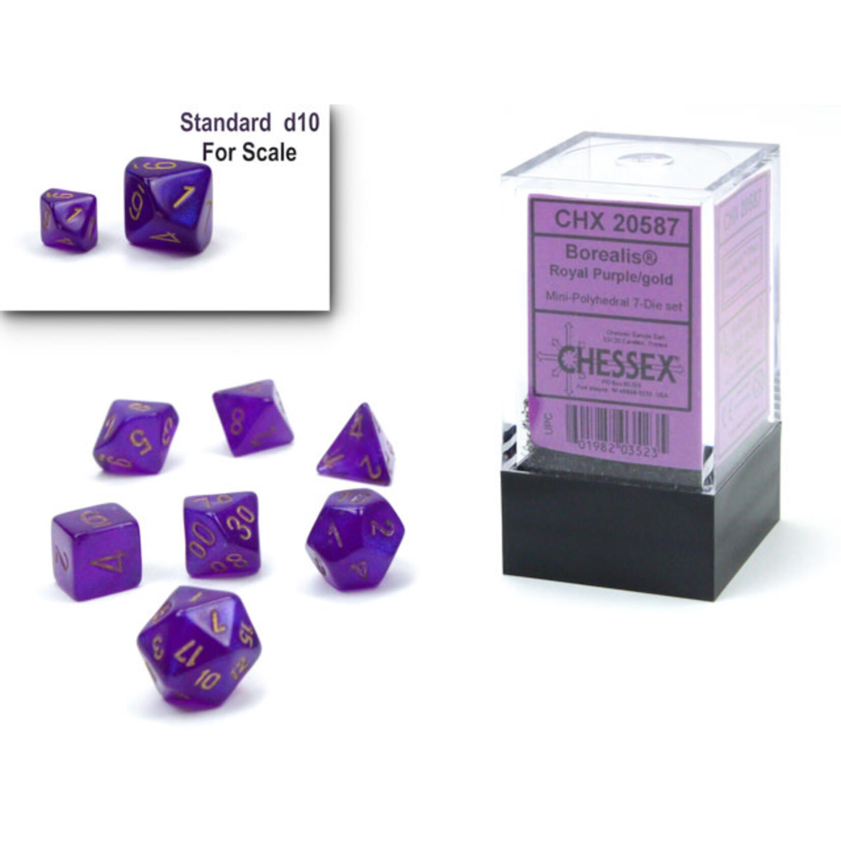 Chessex Borealis Mini-hedral Royal Purple/gold Luminary 7-Die