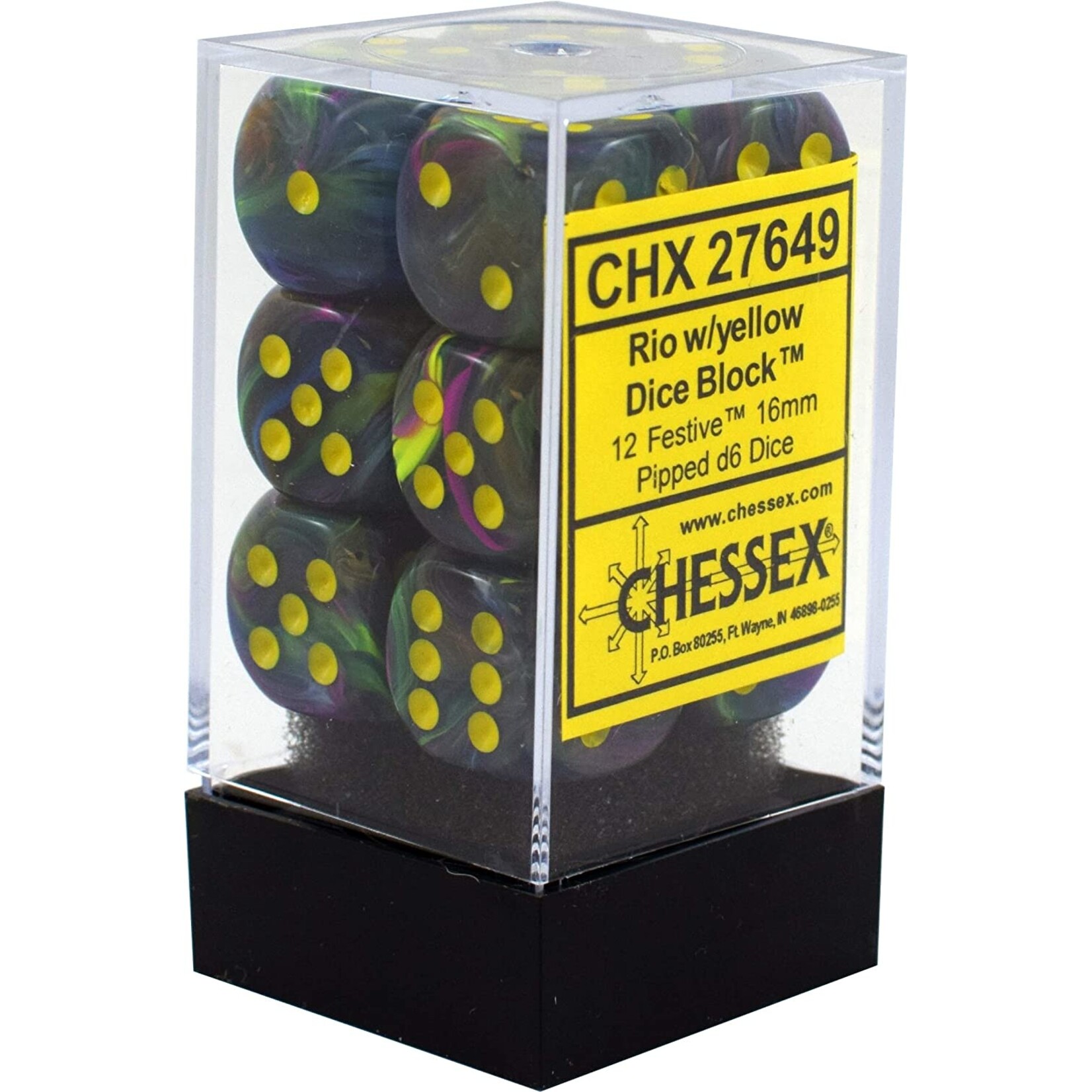 Chessex Festive Rio/yellow 16mm d6 Dice Block (12 dice)