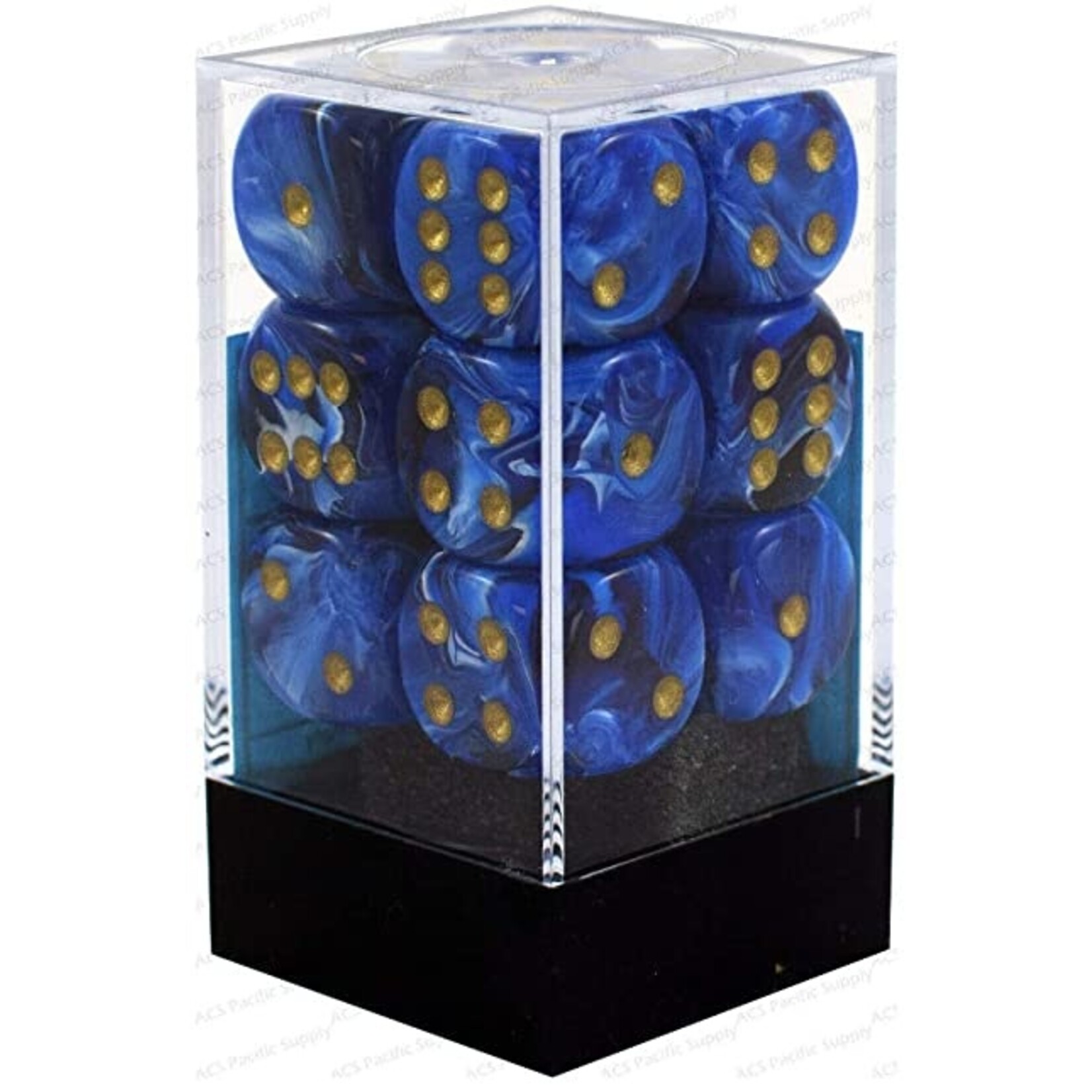 Chessex Vortex Blue/gold 16mm d6 Dice Block (12 dice)