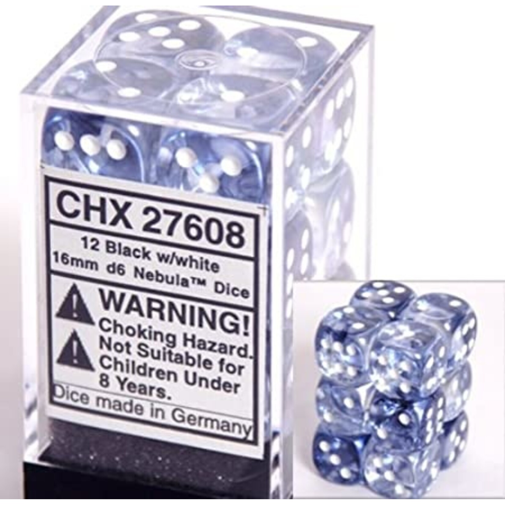 Chessex Nebula Black/white 16mm d6 Dice Block (12 dice)