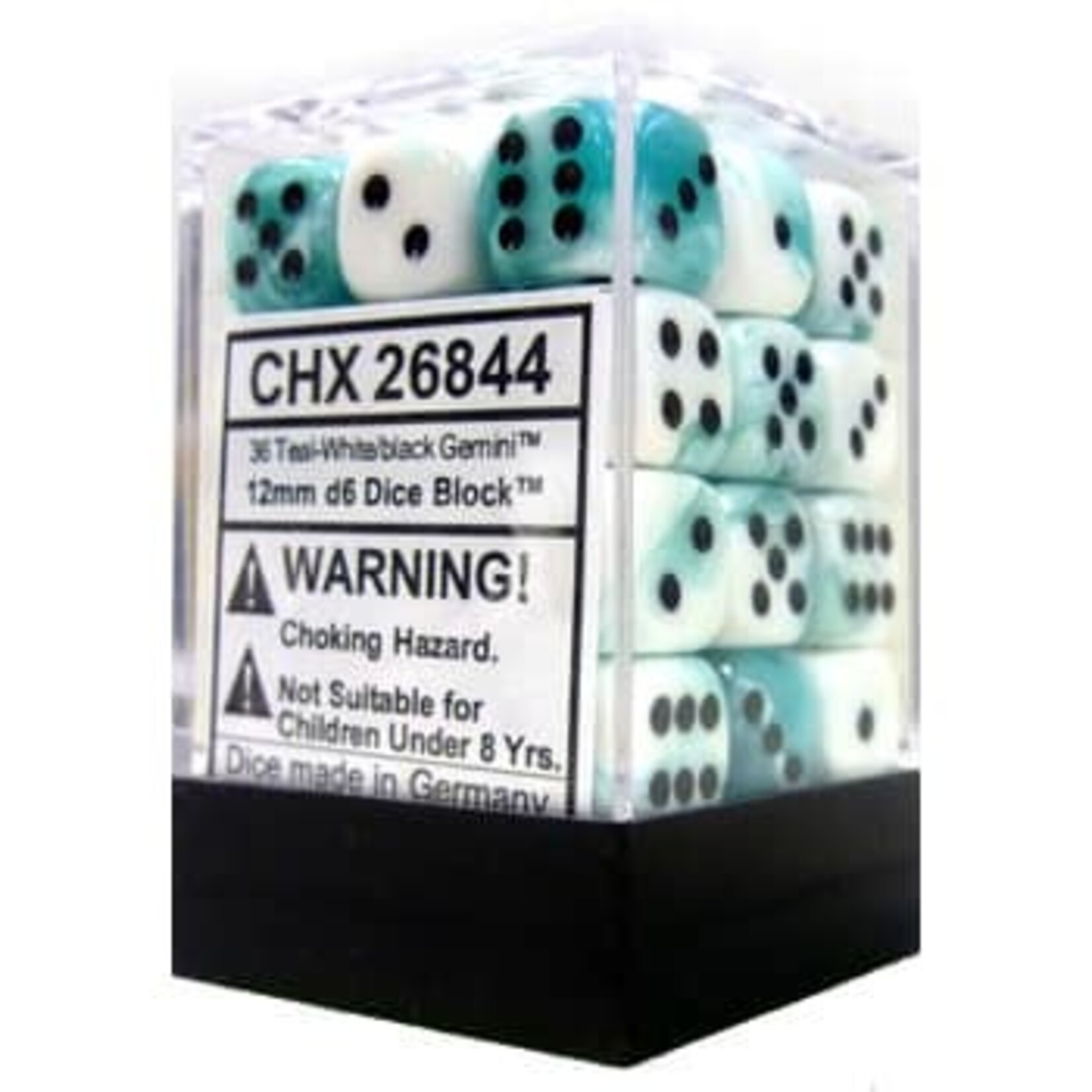 Chessex Gemini Teal-White/black 12mm d6 Dice Block (36 dice)