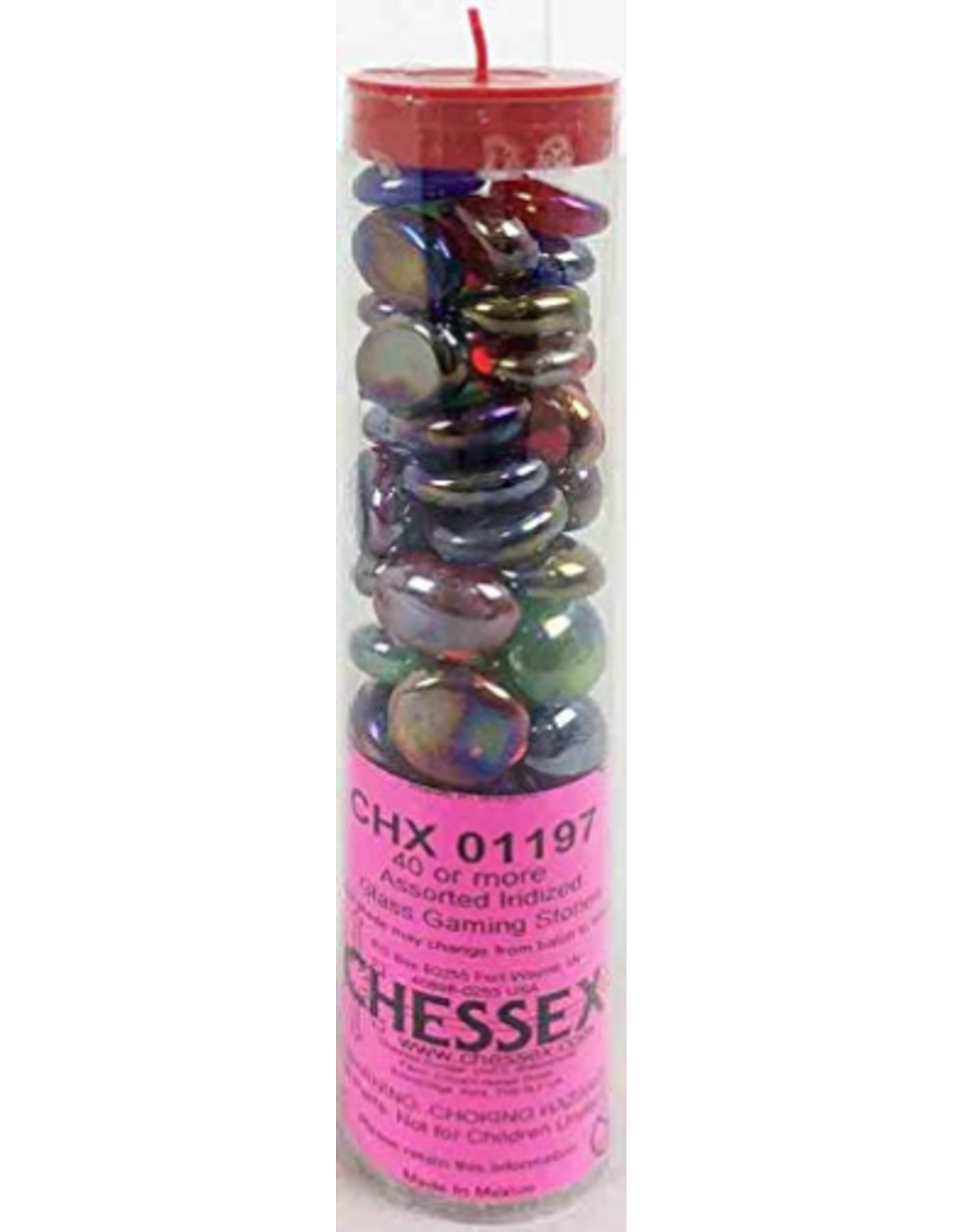 Chessex Iridized Mixed Colors Glass Stones in 5.5` Tube (40)