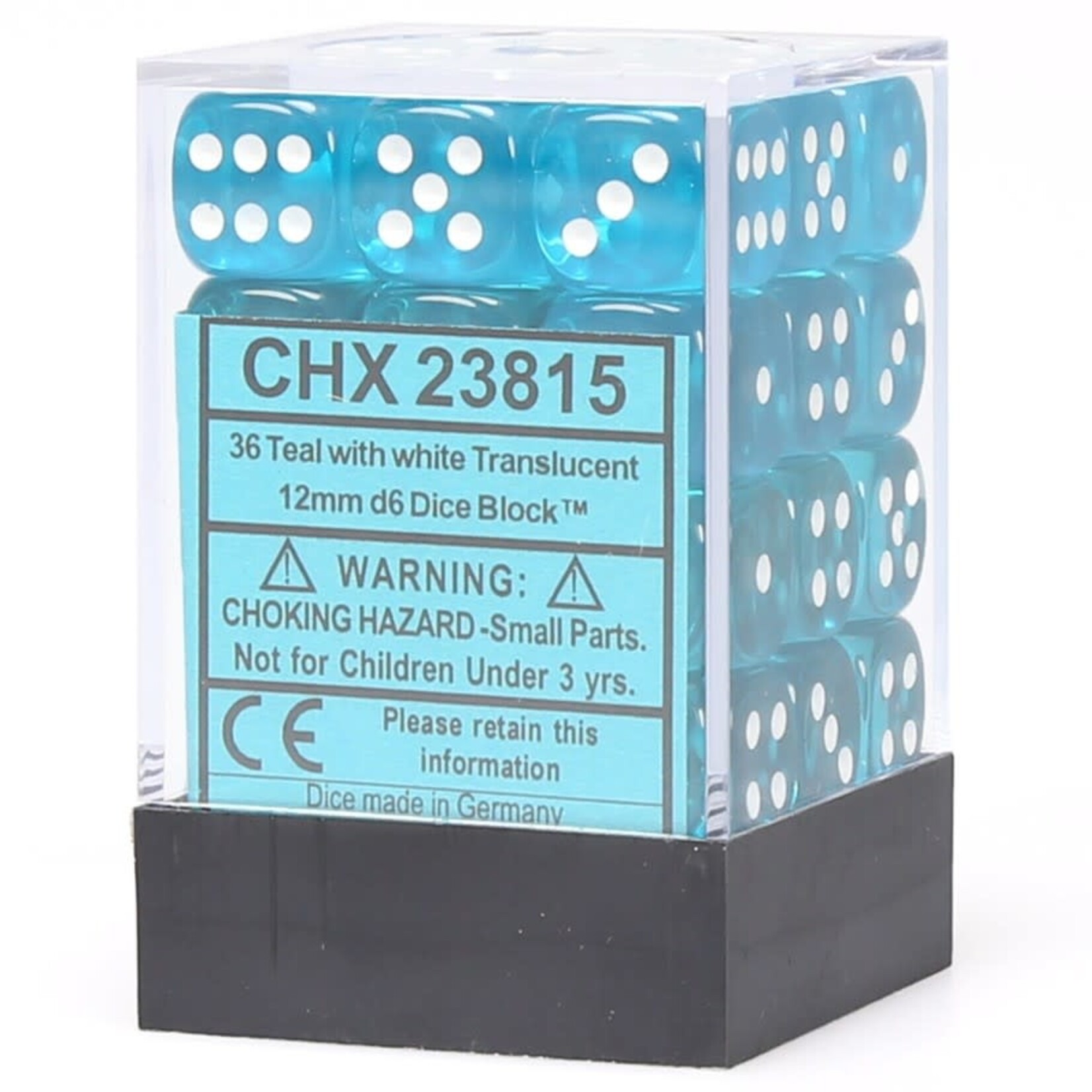 Chessex Translucent Teal/white 12mm d6 Dice Block (36 dice)