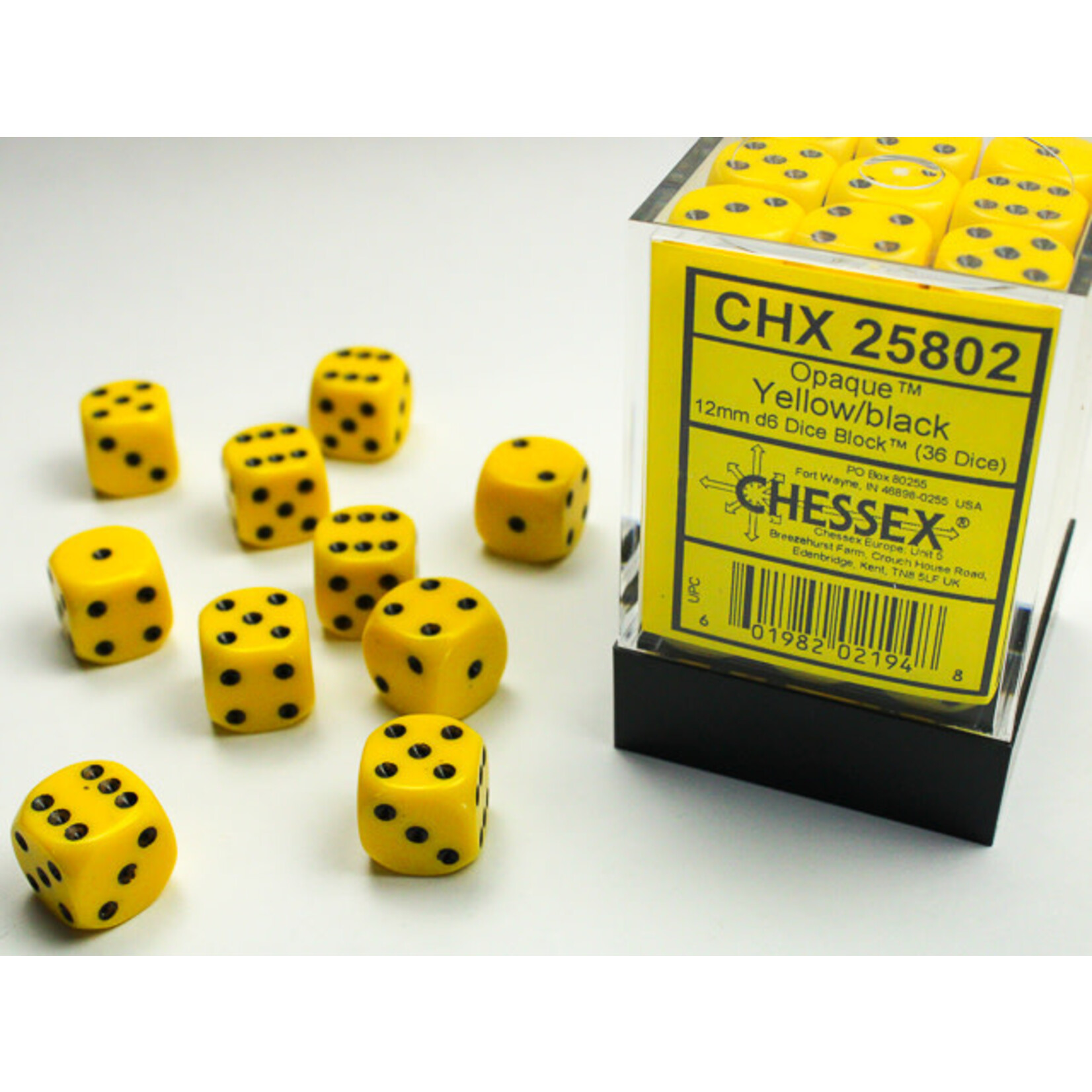 Chessex Opaque Yellow/black 12mm d6 Dice Block (36 dice)
