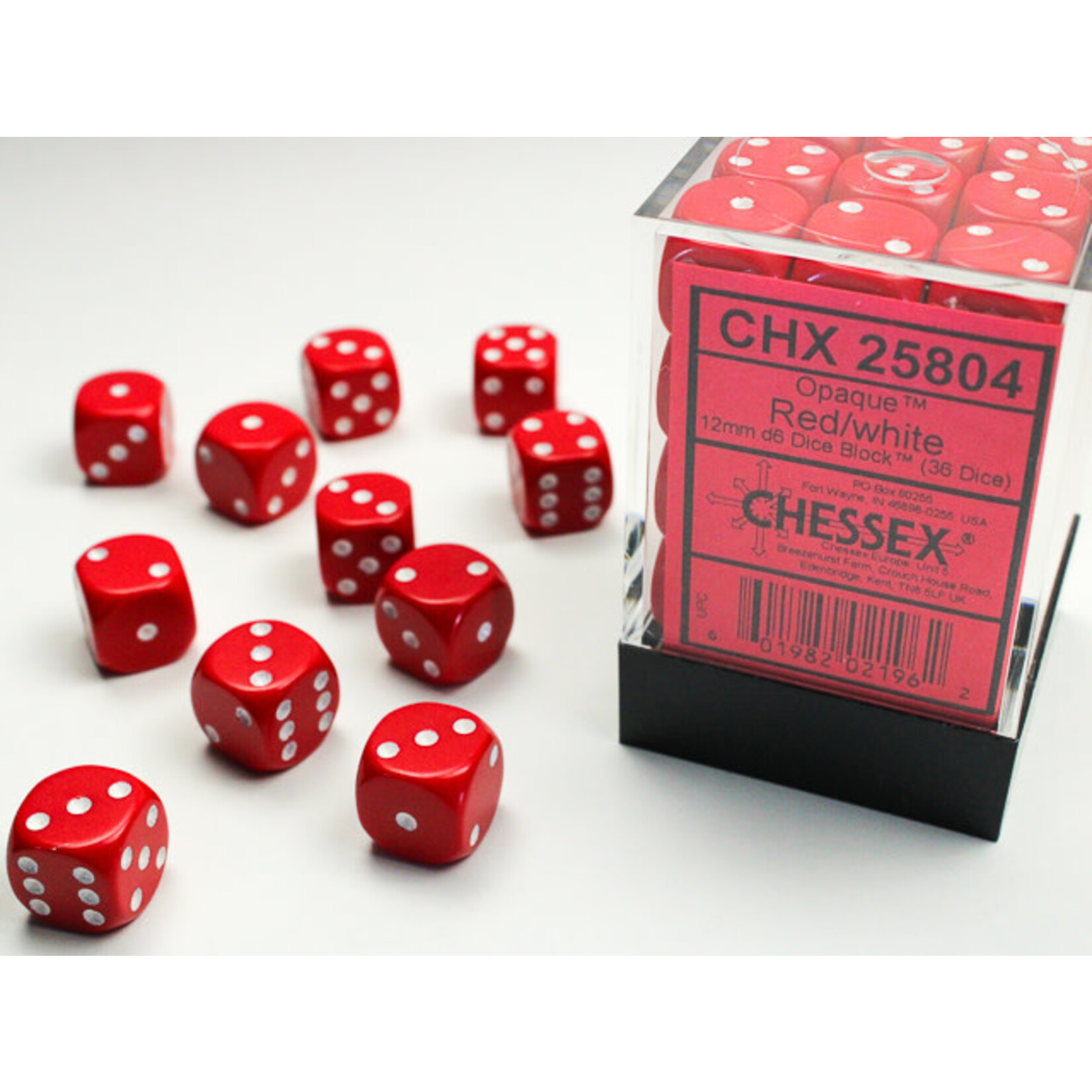 Chessex Opaque Red/white 12mm d6 Dice Block (36 dice)
