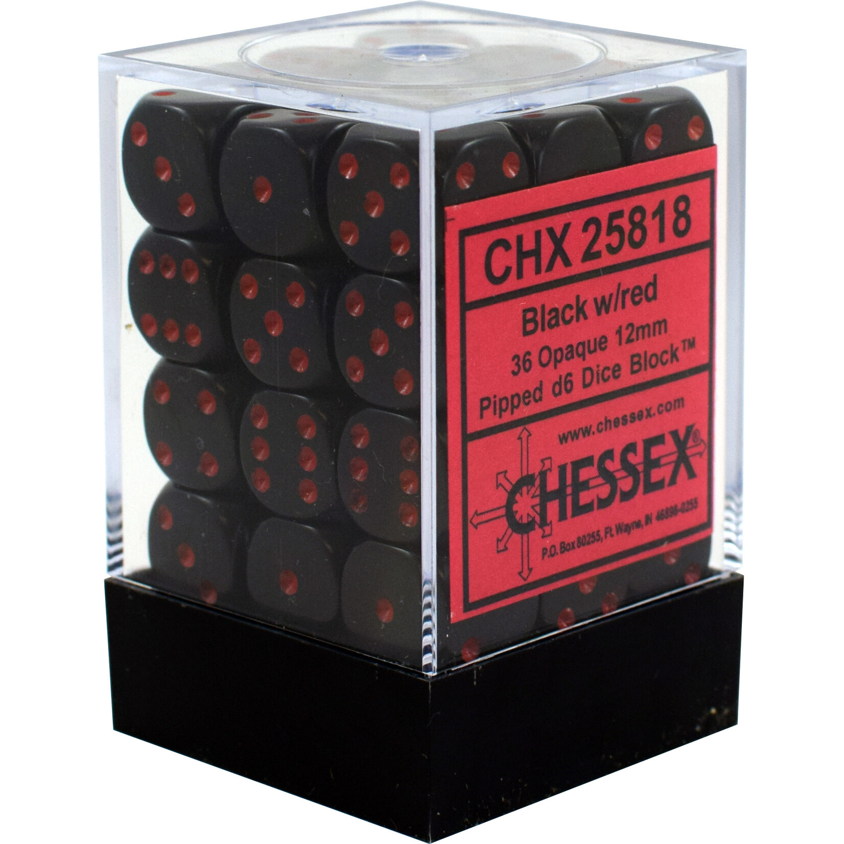 Chessex Opaque Black/red 12mm d6 Dice Block (36 dice)